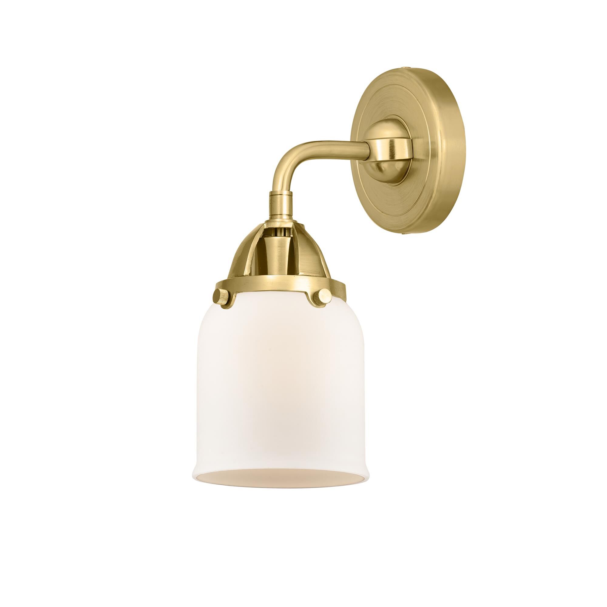 Shown in Satin Gold finish and Matte White glass