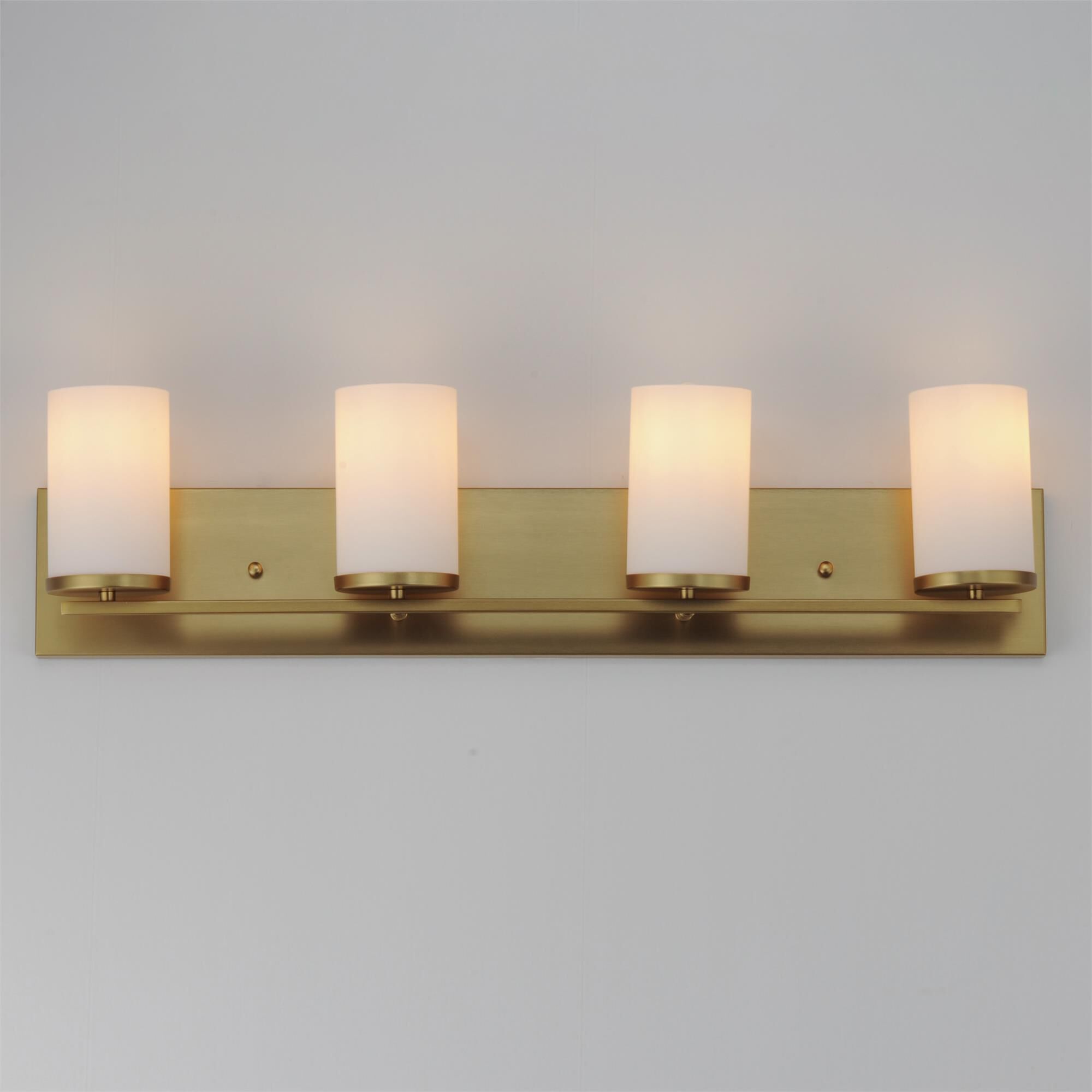 Shown in Satin Brass finish and Satin White glass and Glass shade