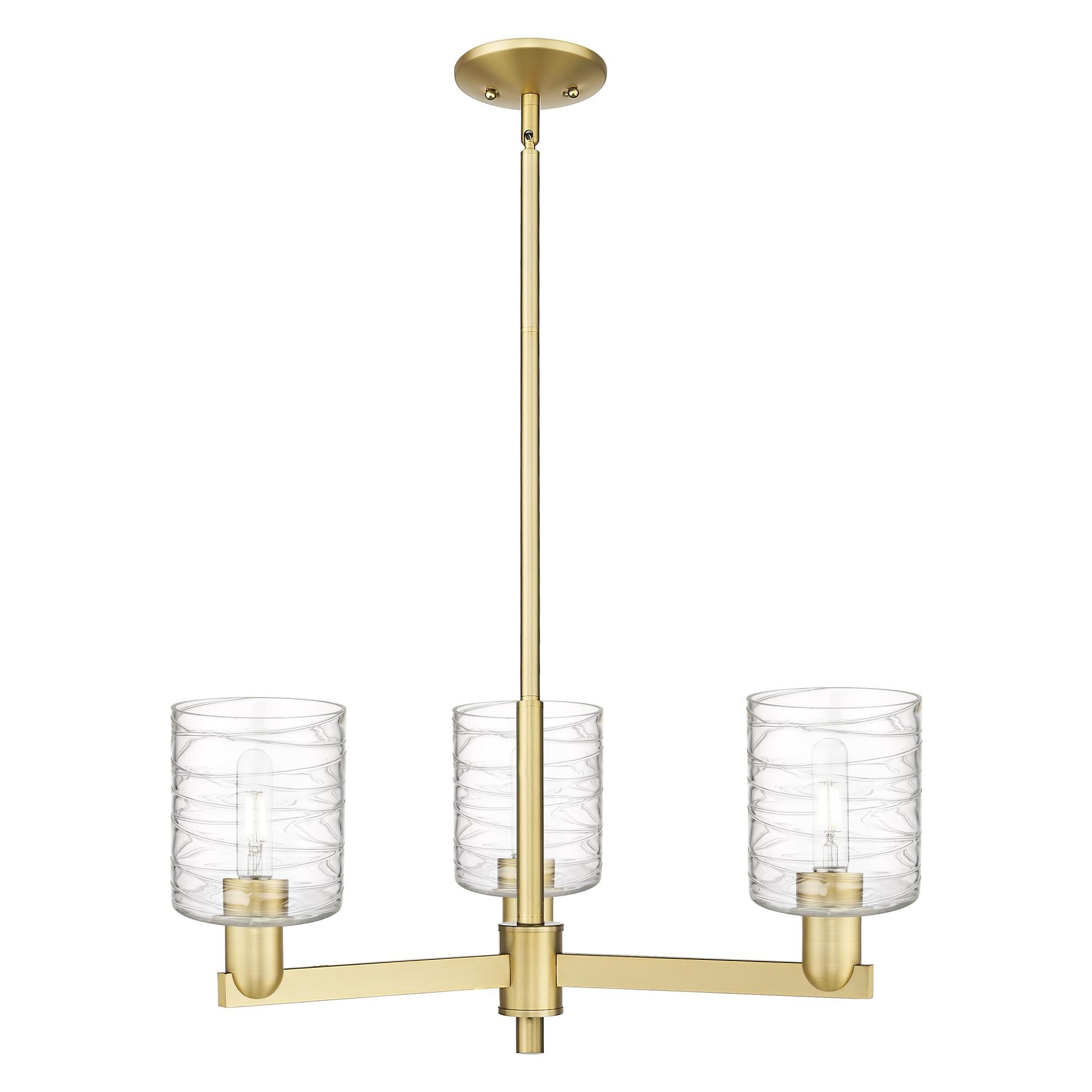 Shown in Satin Gold finish and Deco Swirl glass