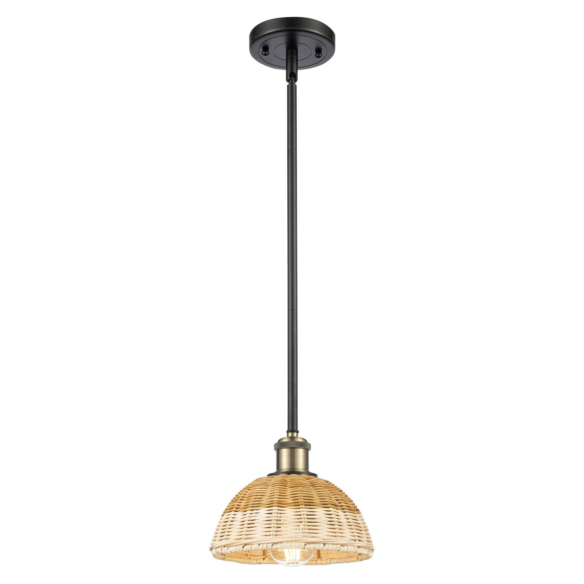 Shown in Black Antique Brass finish and Natural shade