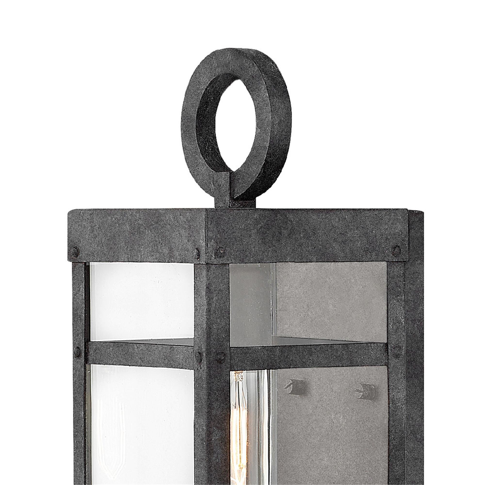 Shown in Aged Zinc finish and Clear glass