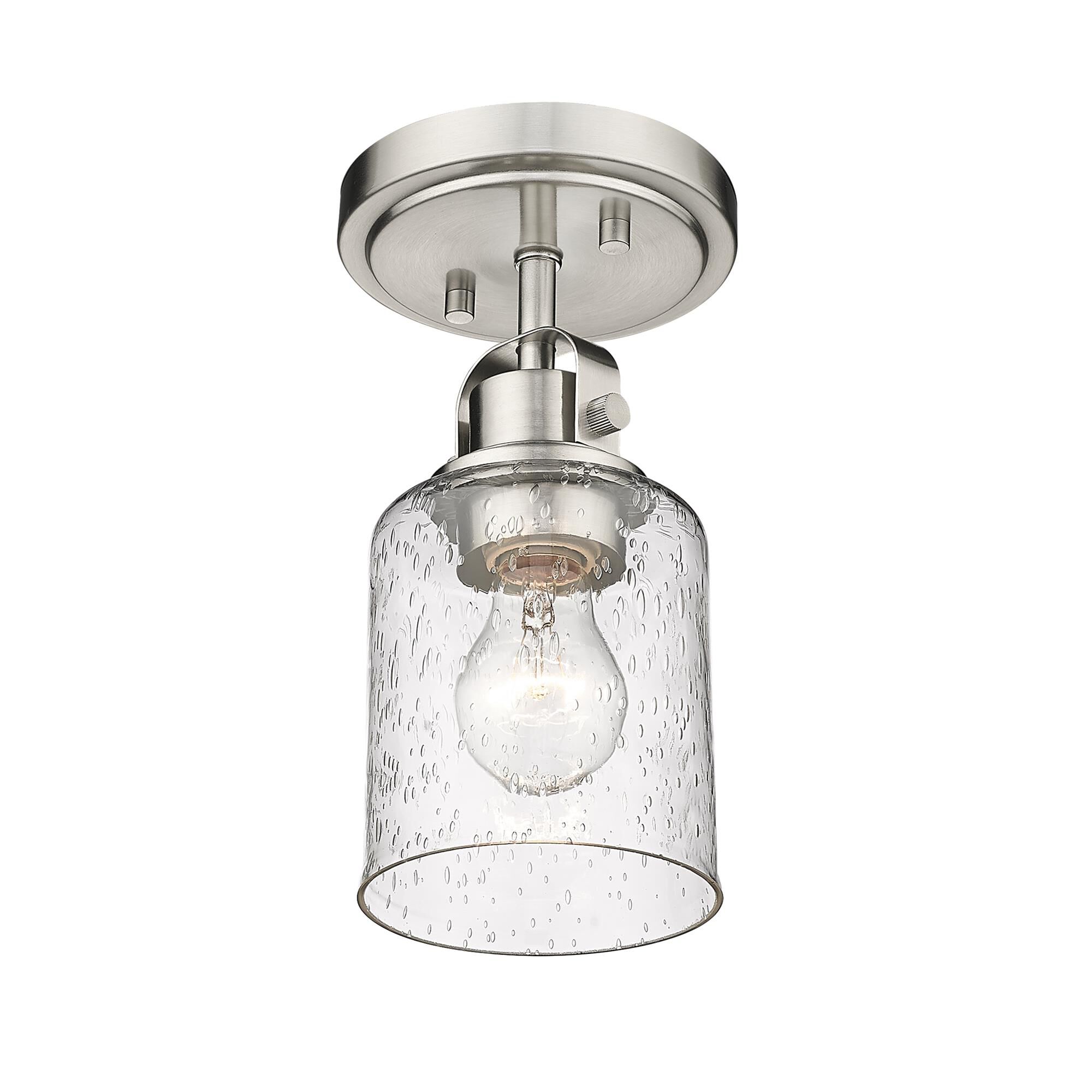 Shown in Brushed Nickel finish and Glass shade