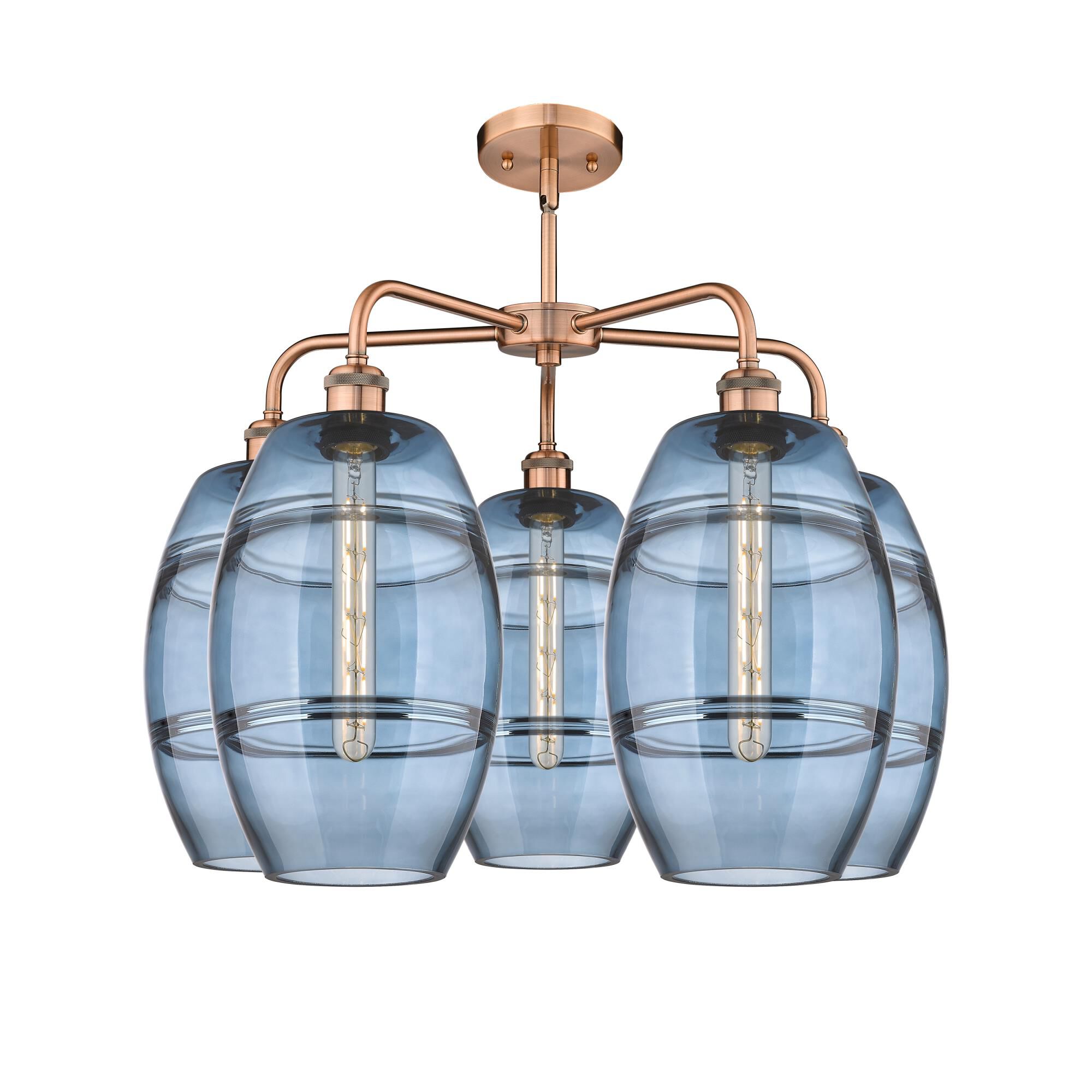Shown in Antique Copper finish and Princess Blue glass