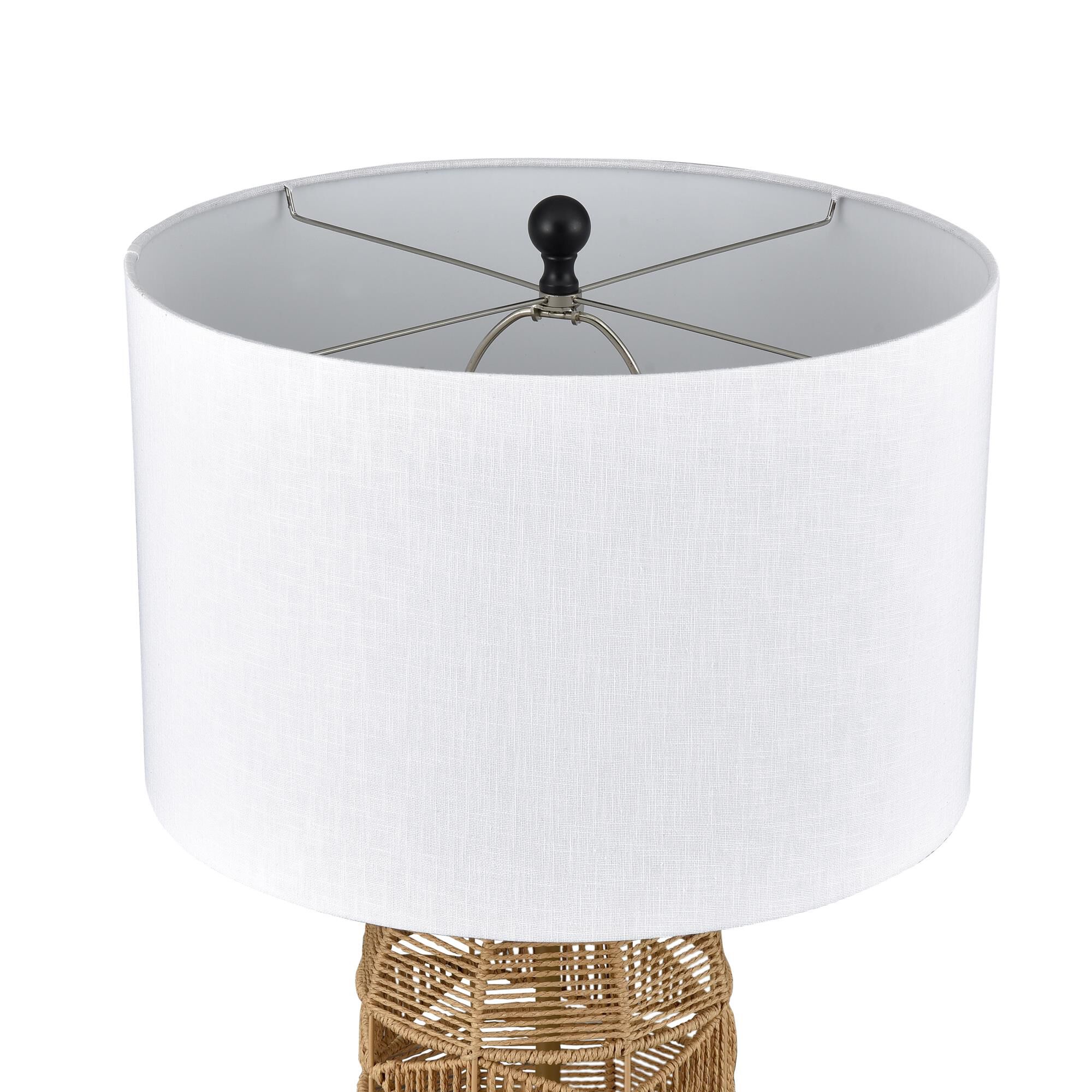 Shown in Natural finish and White Textured Linen Drum shade