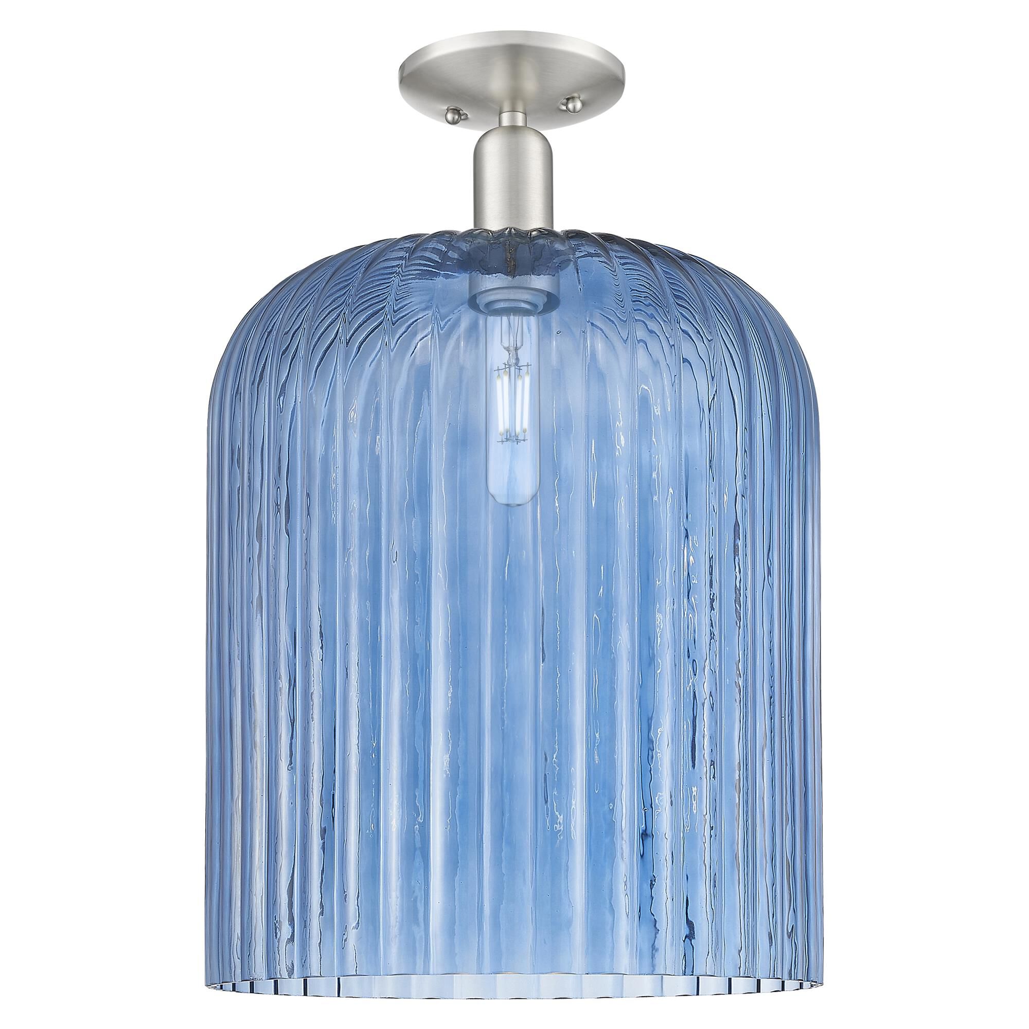 Shown in Brushed Satin Nickel finish and Blue glass