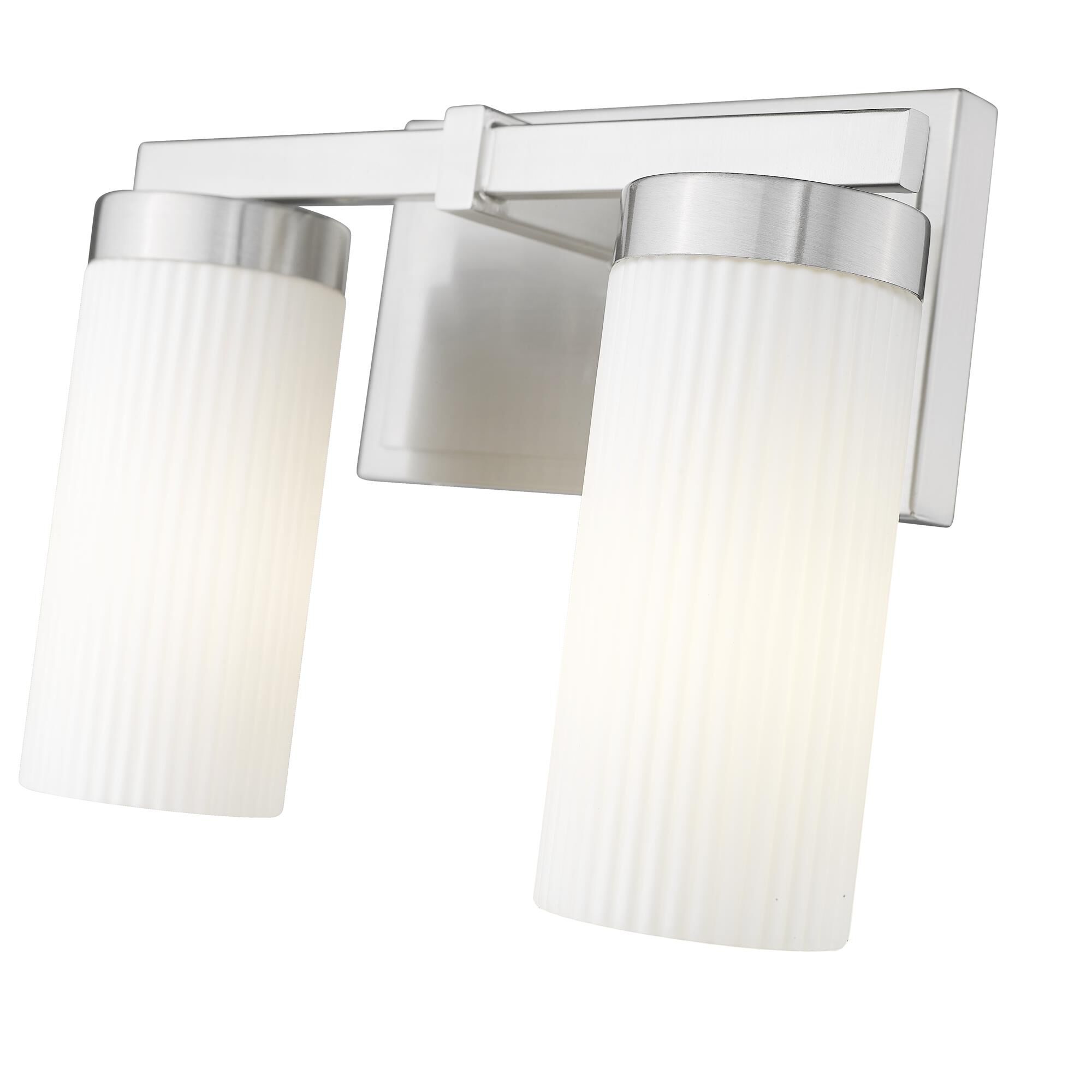 Shown in Brushed Nickel finish and White glass and White shade
