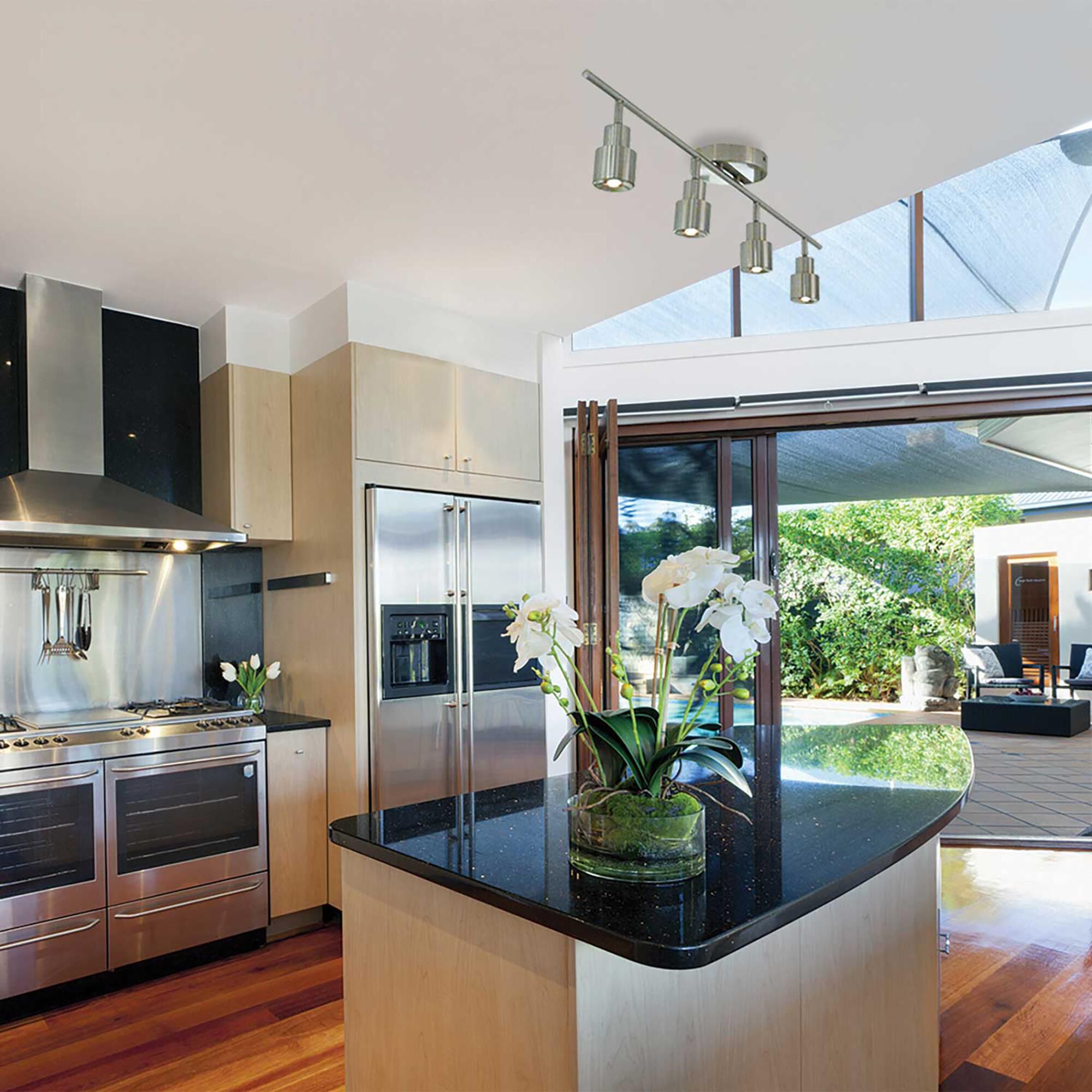 Shown in Satin Nickel finish and Satin Nickel, Frosted Steel, Acrylic shade and No Accent accent