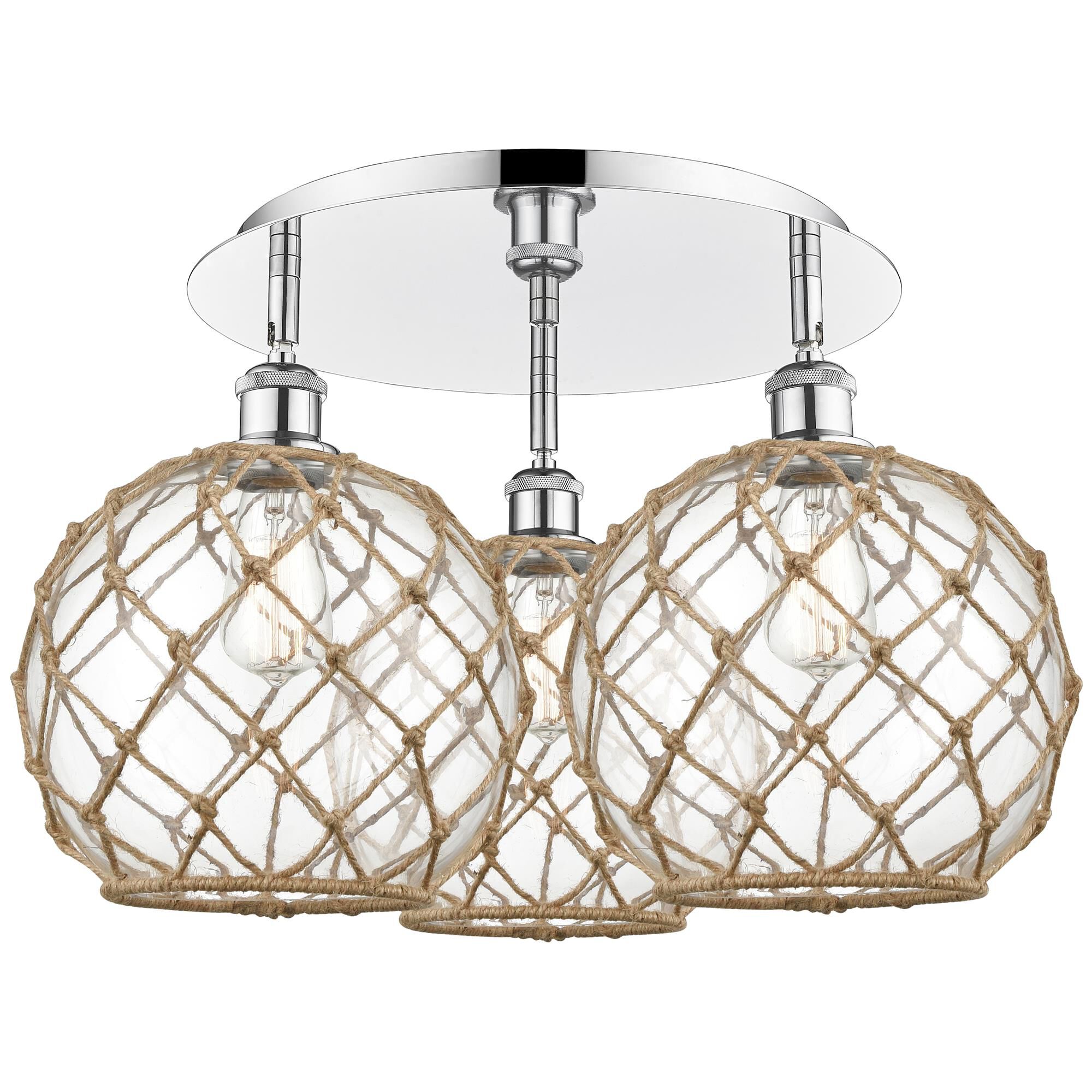 Shown in Polished Chrome finish and Clear with Brown Rope glass
