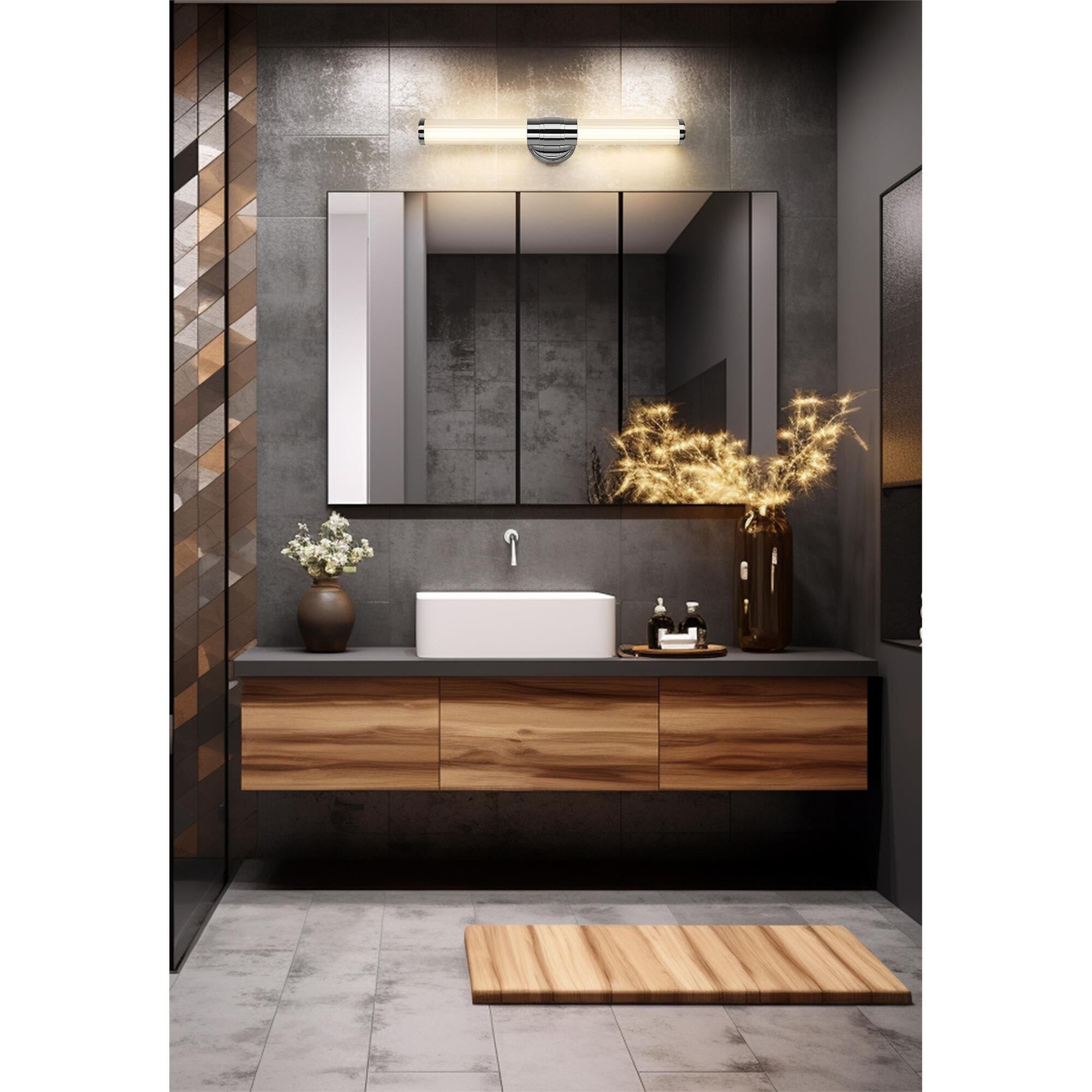 Shown in Chrome finish and Opal White glass and Opal White shade