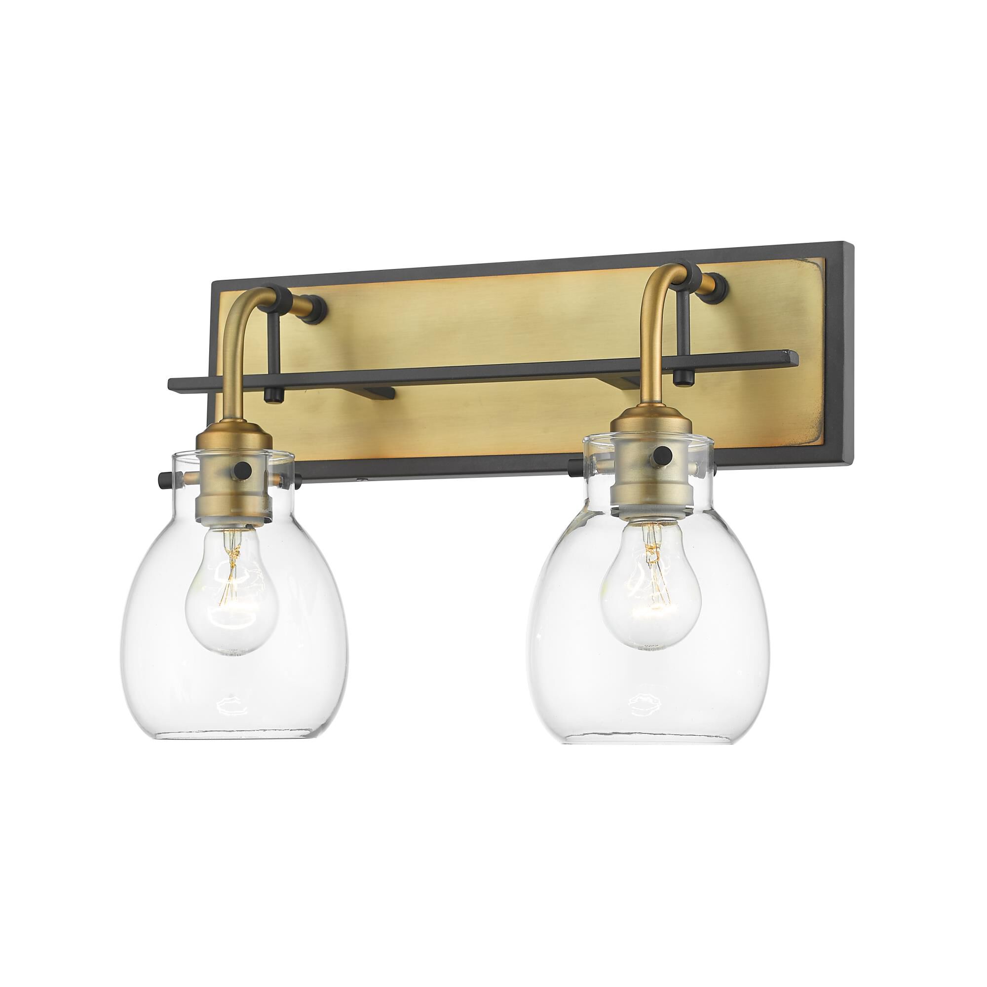 Shown in Matte Black + Olde Brass finish and Glass shade