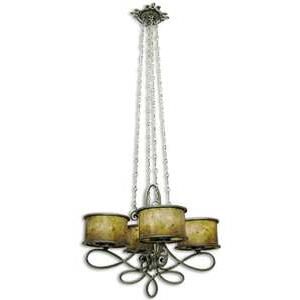 Shown in Antique Copper finish and Shade and Stained Champagne Mica glass