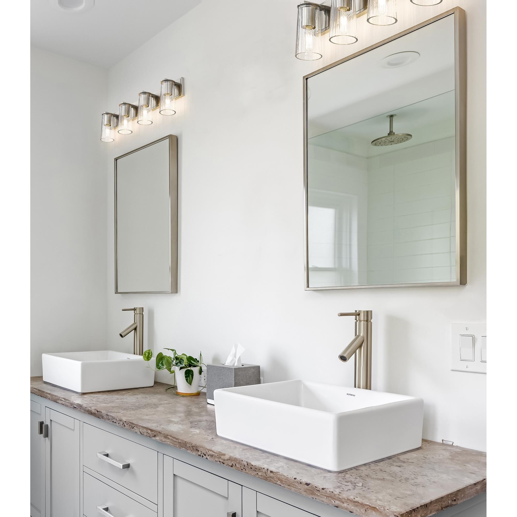 Shown in Brushed Nickel finish and Clear glass and Clear shade