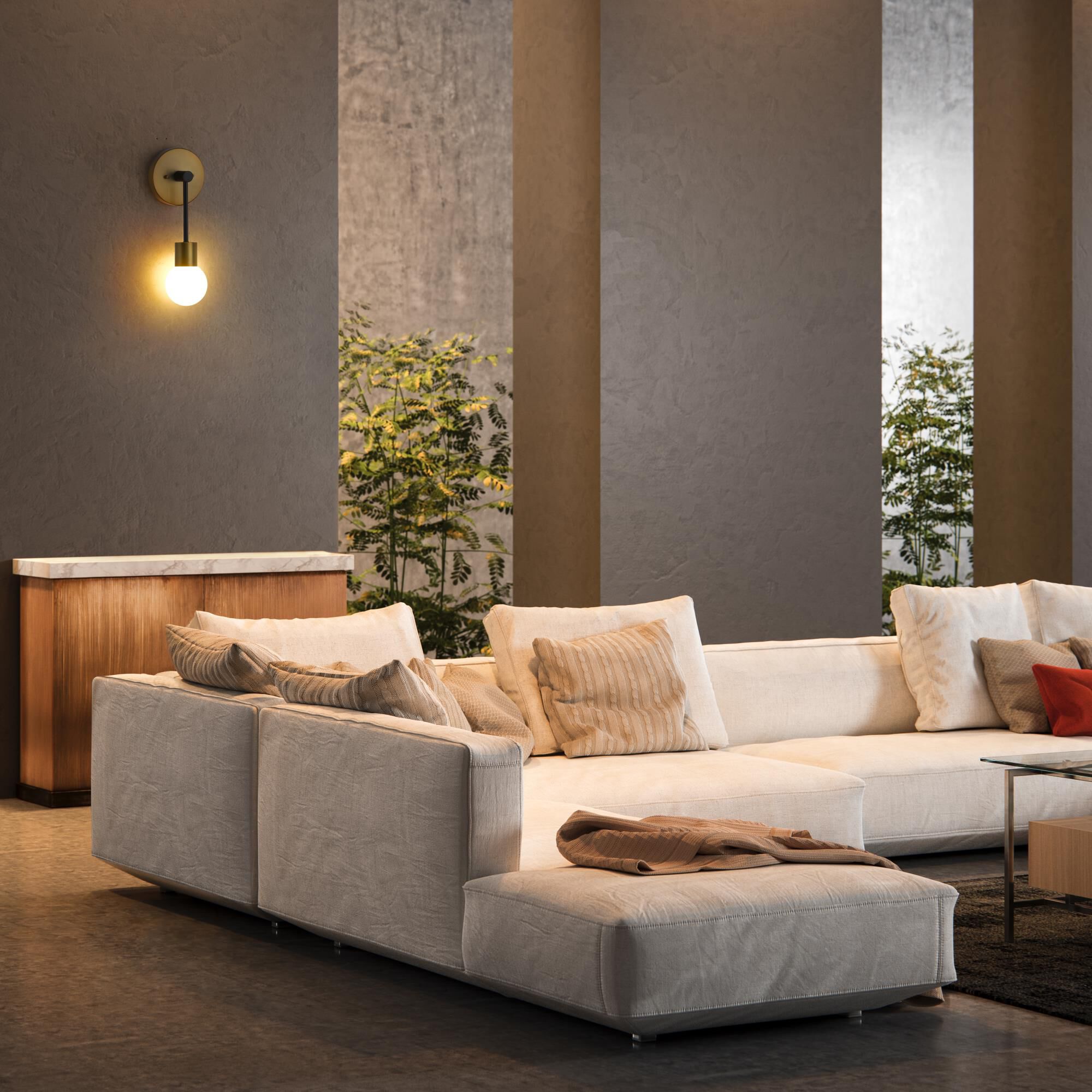 Shown in Matte Black + Foundry Brass finish and Glass shade