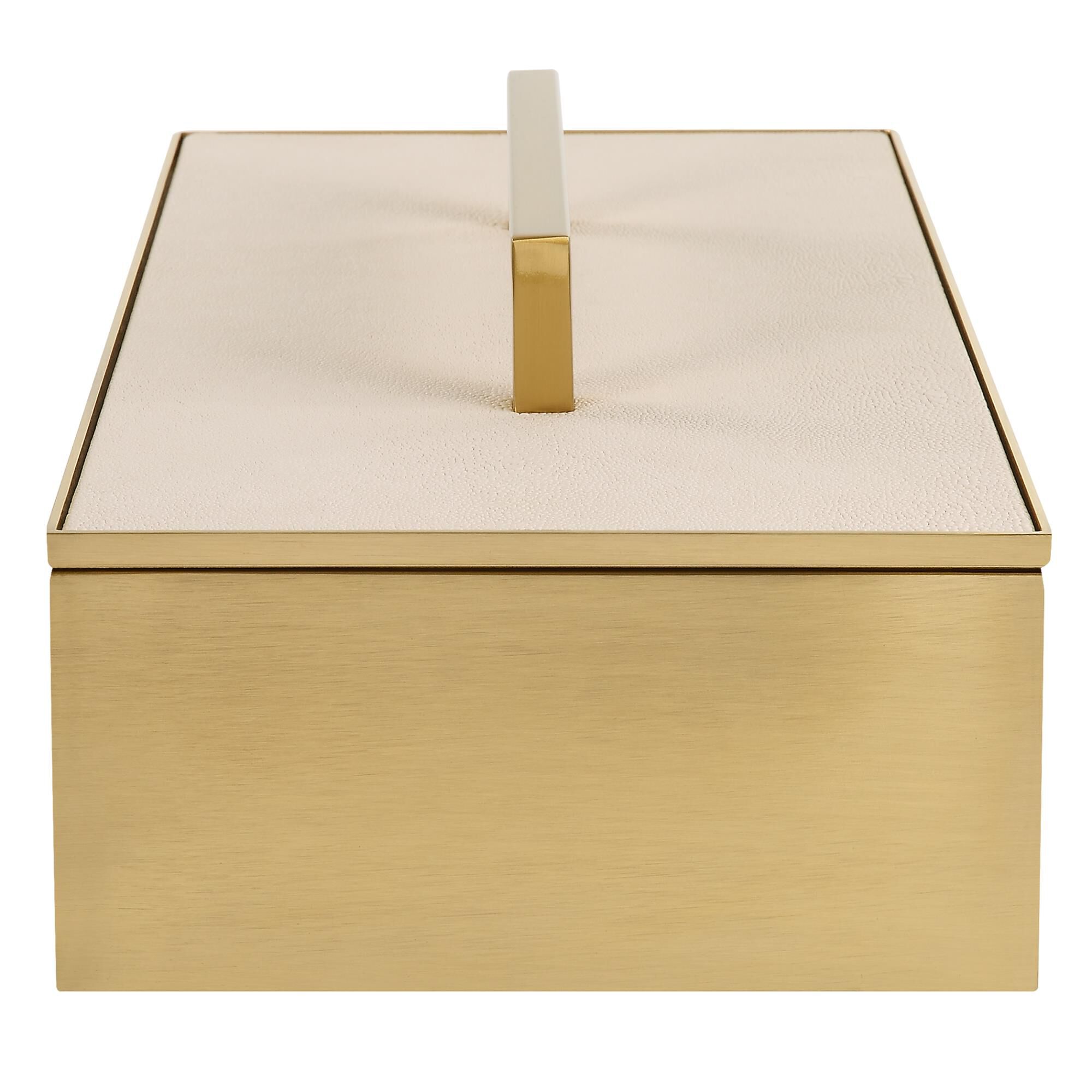 Shown in A Classic Silhouette With Modern Touches, This Metal Box Is Finished In A Classic Brass And Covered  finish