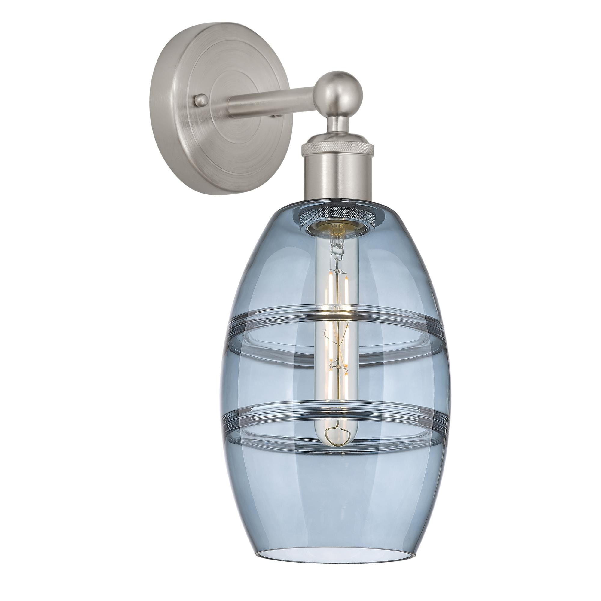 Shown in Brushed Satin Nickel finish and Princess Blue glass