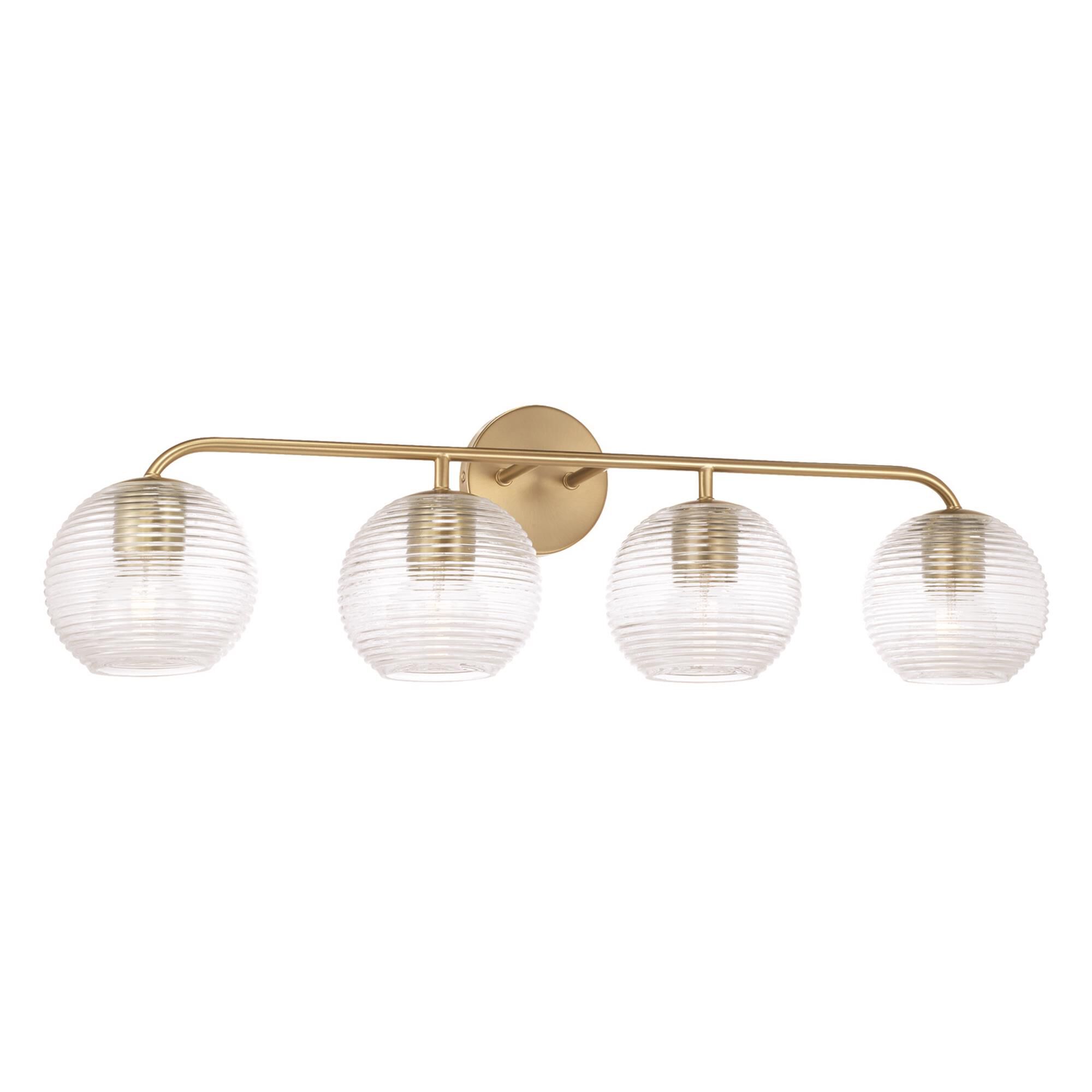 Shown in Matte Brass finish and Clear Ribbed glass