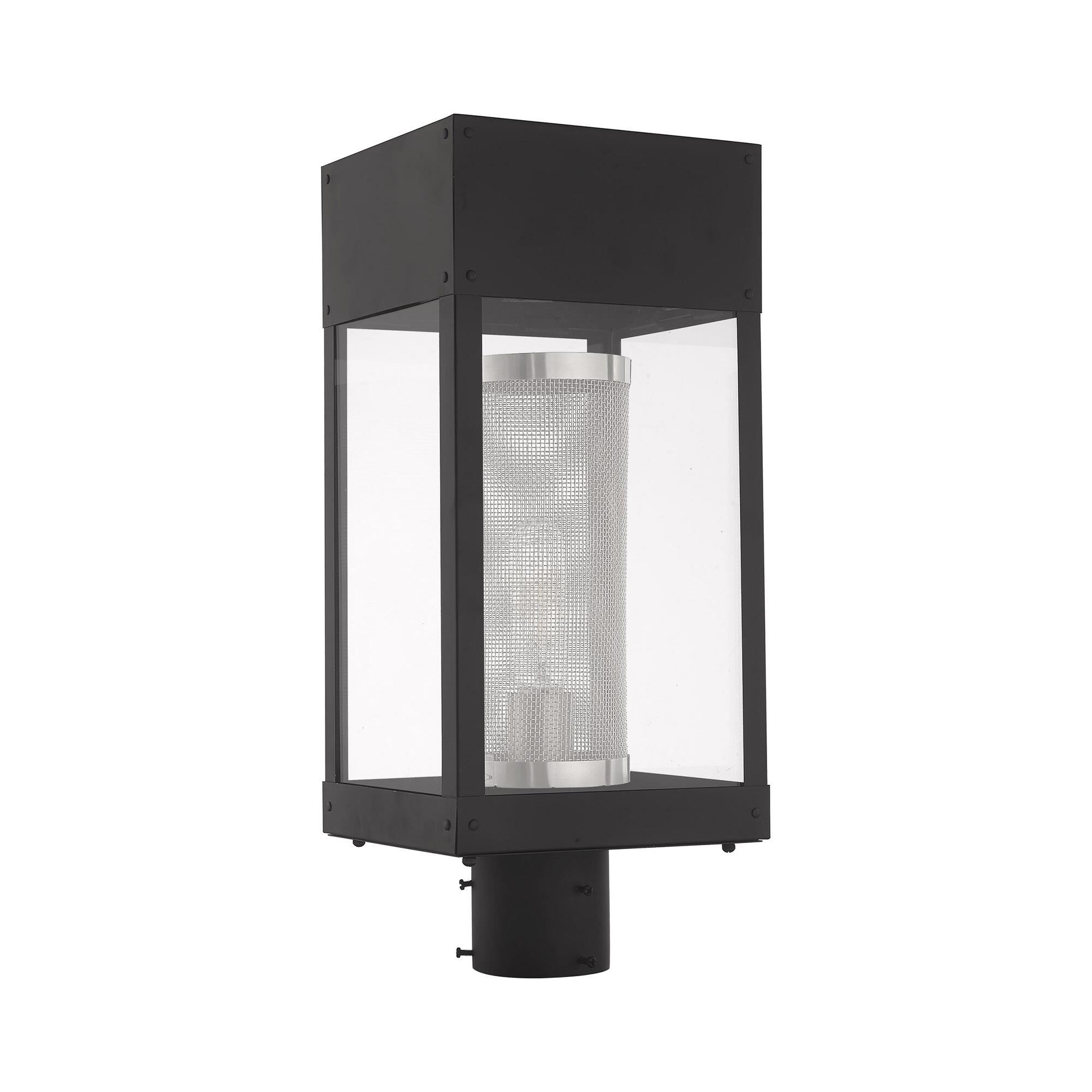 Shown in Black finish and Clear Outside and Stainless Steel Mesh Cylinder Inside glass