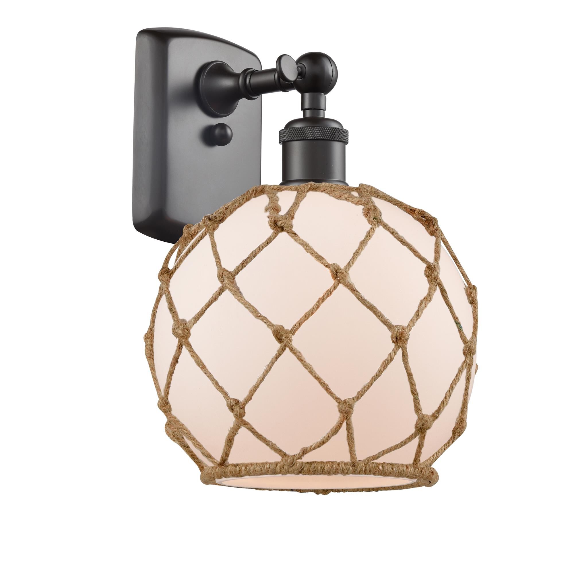 Shown in Oil Rubbed Bronze finish and White With Black Rope glass