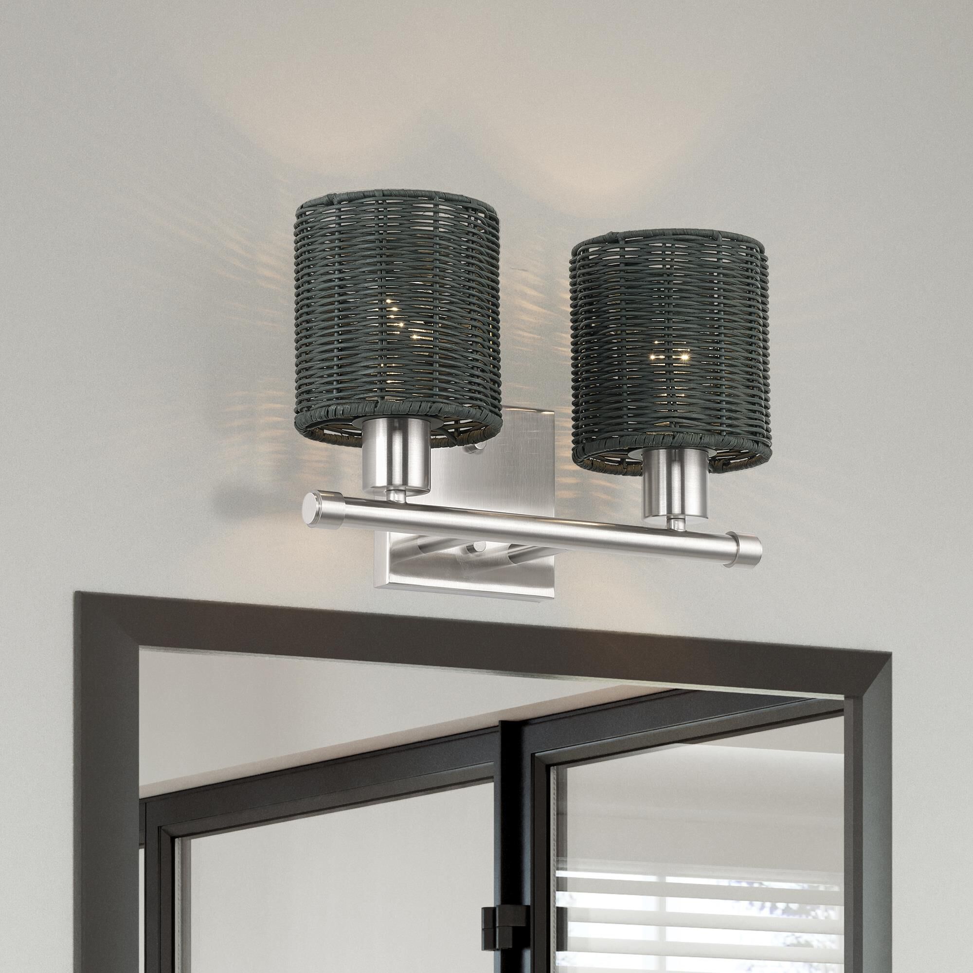 Shown in Brushed Nickel finish and Hand-Woven Charred Gray Color Rattan shade