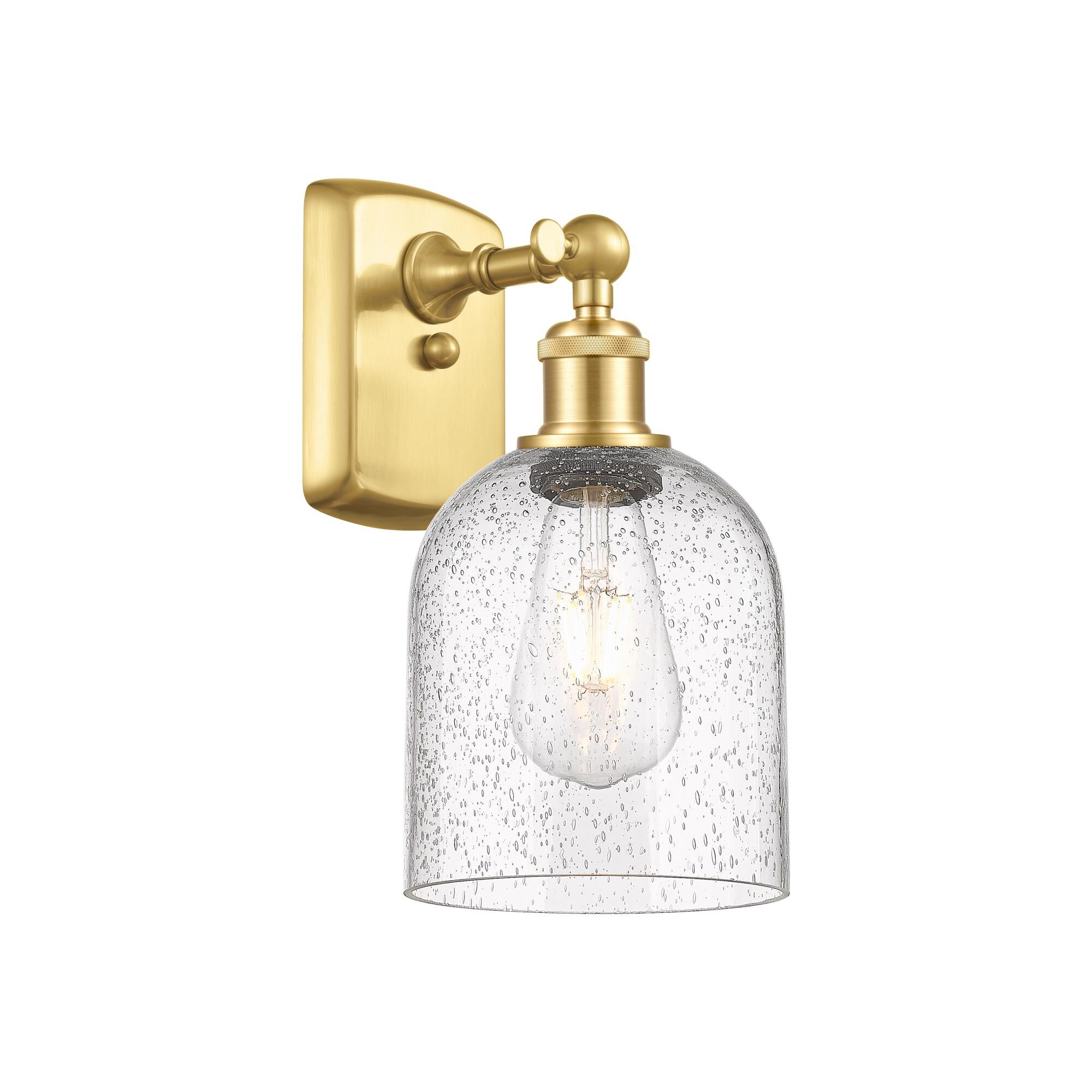 Shown in Satin Gold finish and Seedy glass