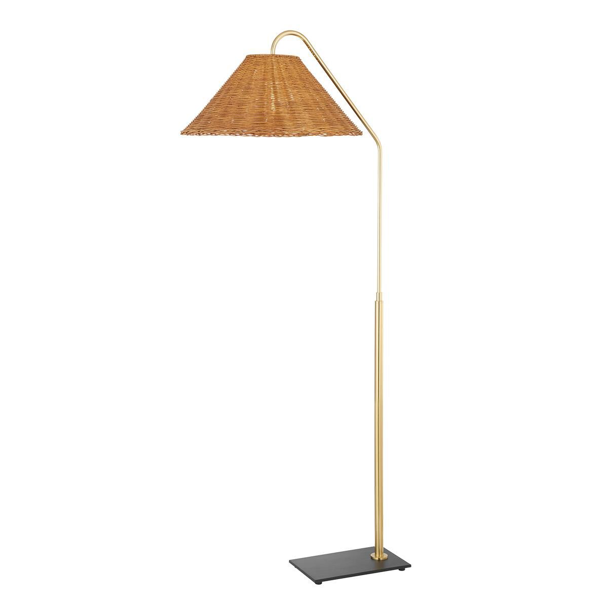 Shown in Aged Brass finish and Natural Rattan shade
