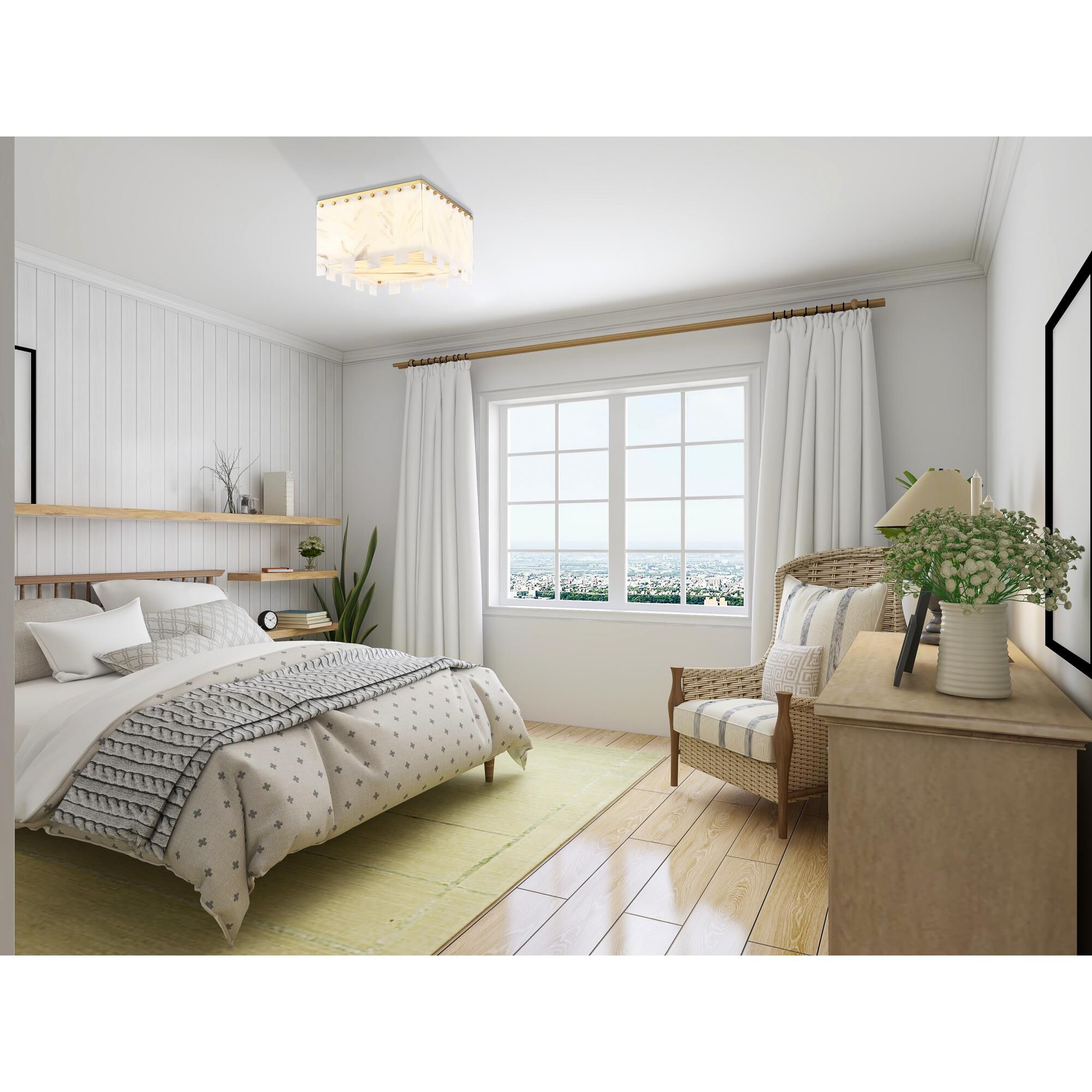 Shown in Rubbed Brass finish and Alabaster Resin shade