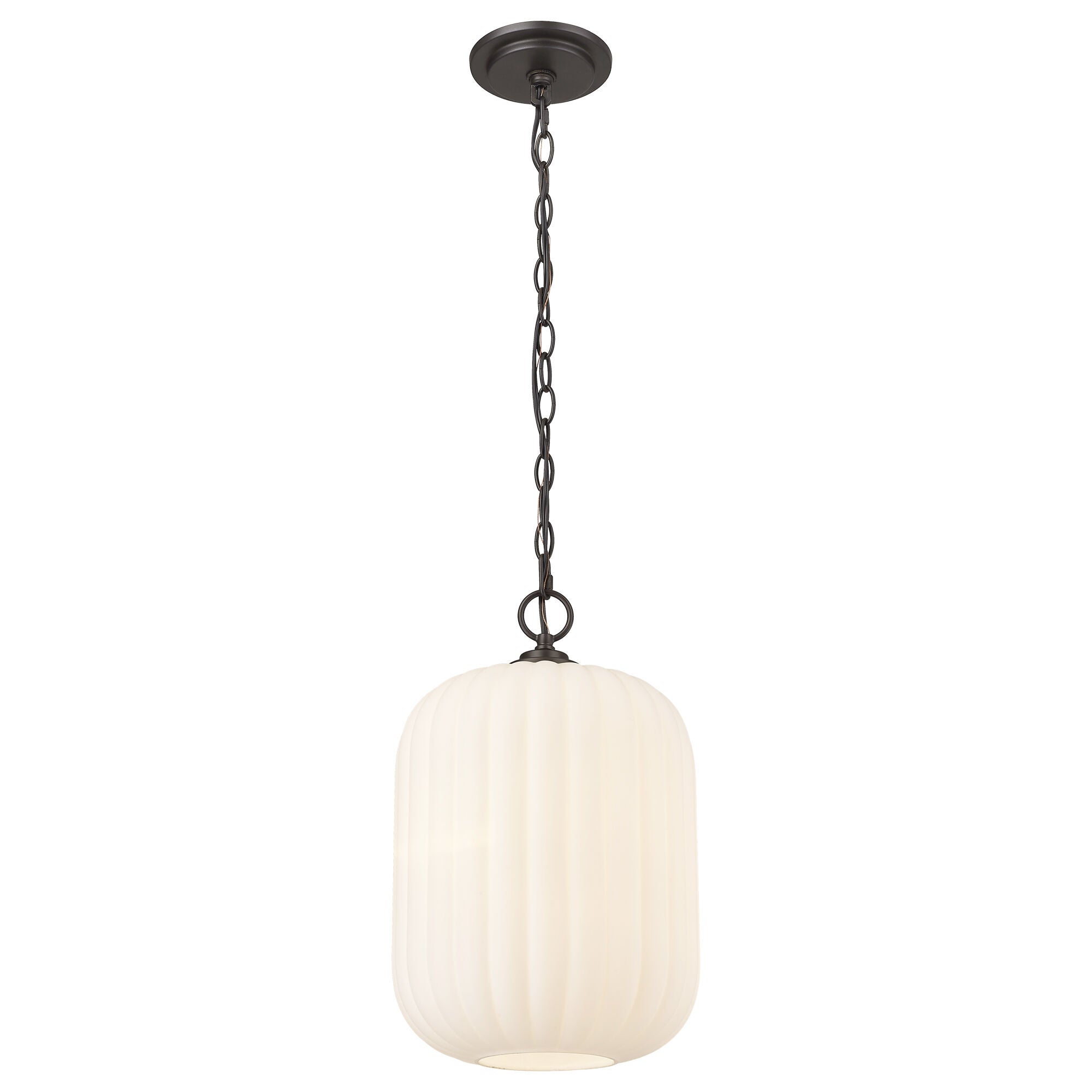 Shown in Oil Rubbed Bronze finish and Clear Reeded Glass shade