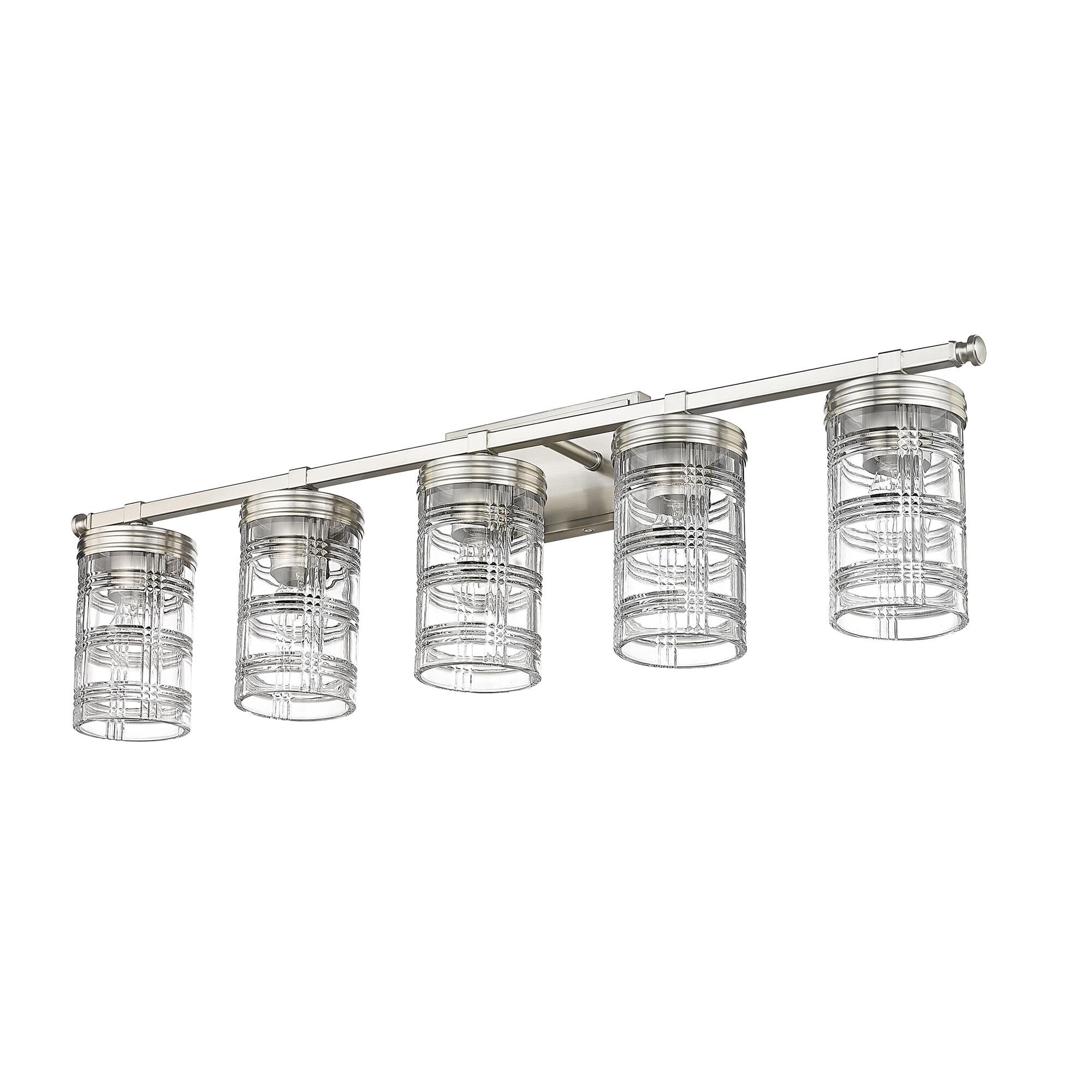 Shown in Brushed Nickel finish and Clear glass