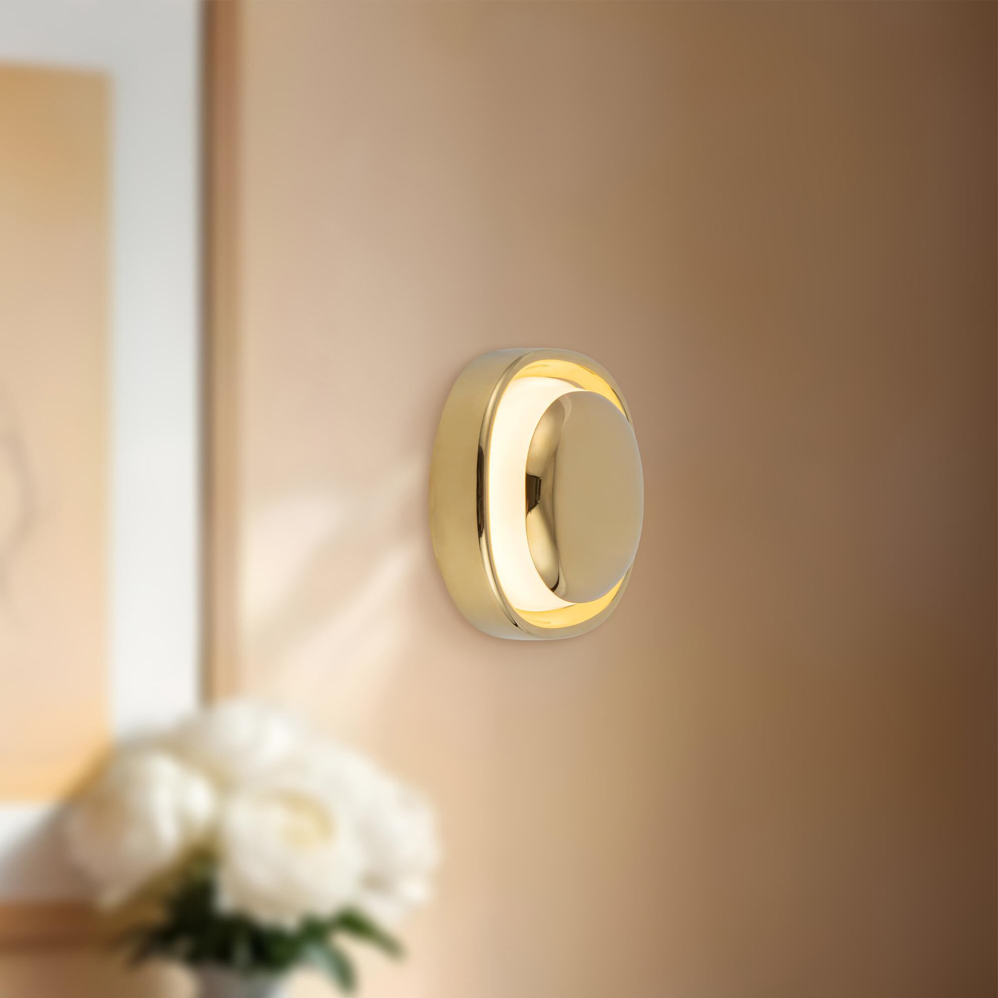 Shown in Metallic Brass finish and Matte Opal glass