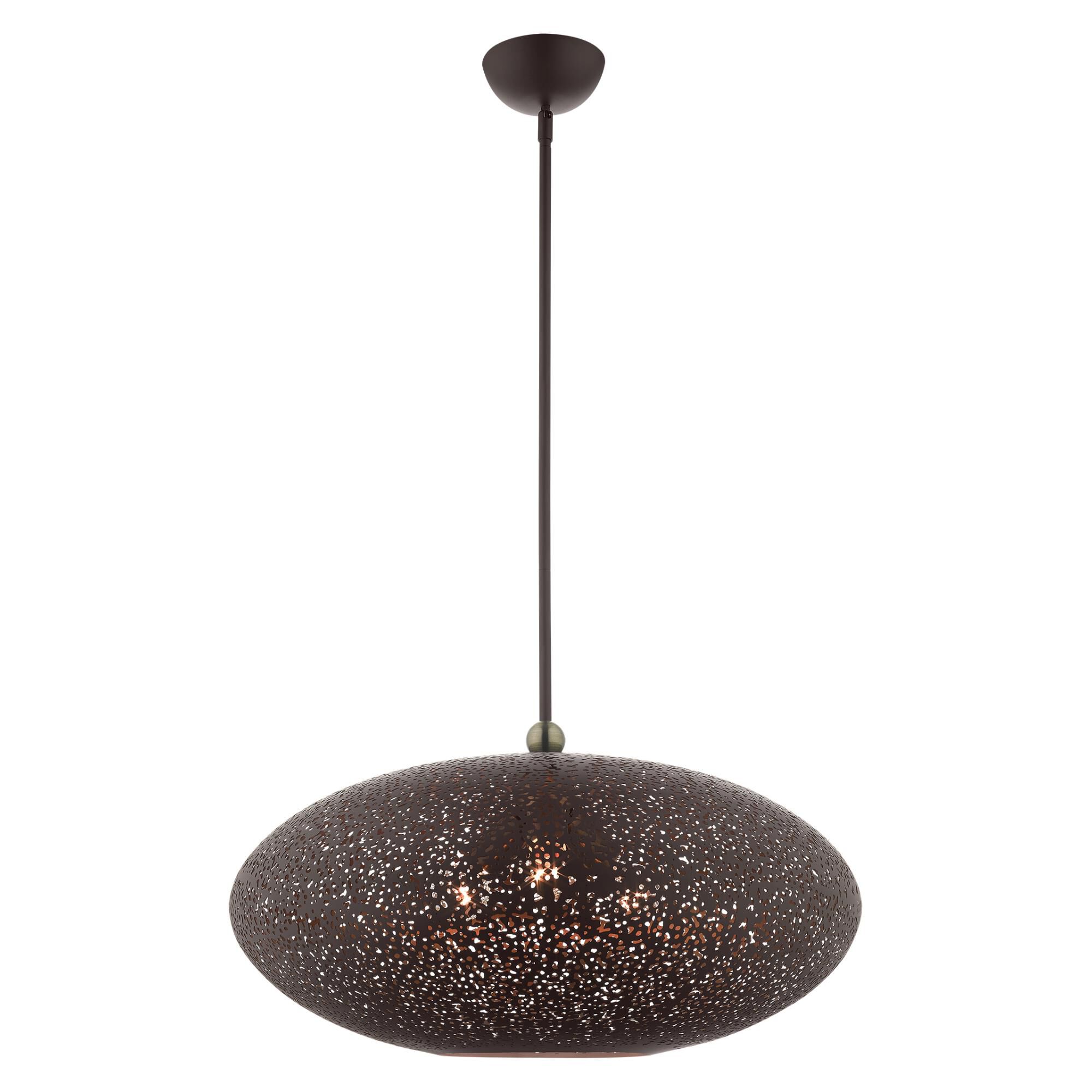 Shown in Black With Antique Brass Accents finish and Bronze Filigreed Ornamental Metal Shade With Gold Finish Inside glass and Bronze Filigreed Ornamental Metal  With Gold Finish Inside shade