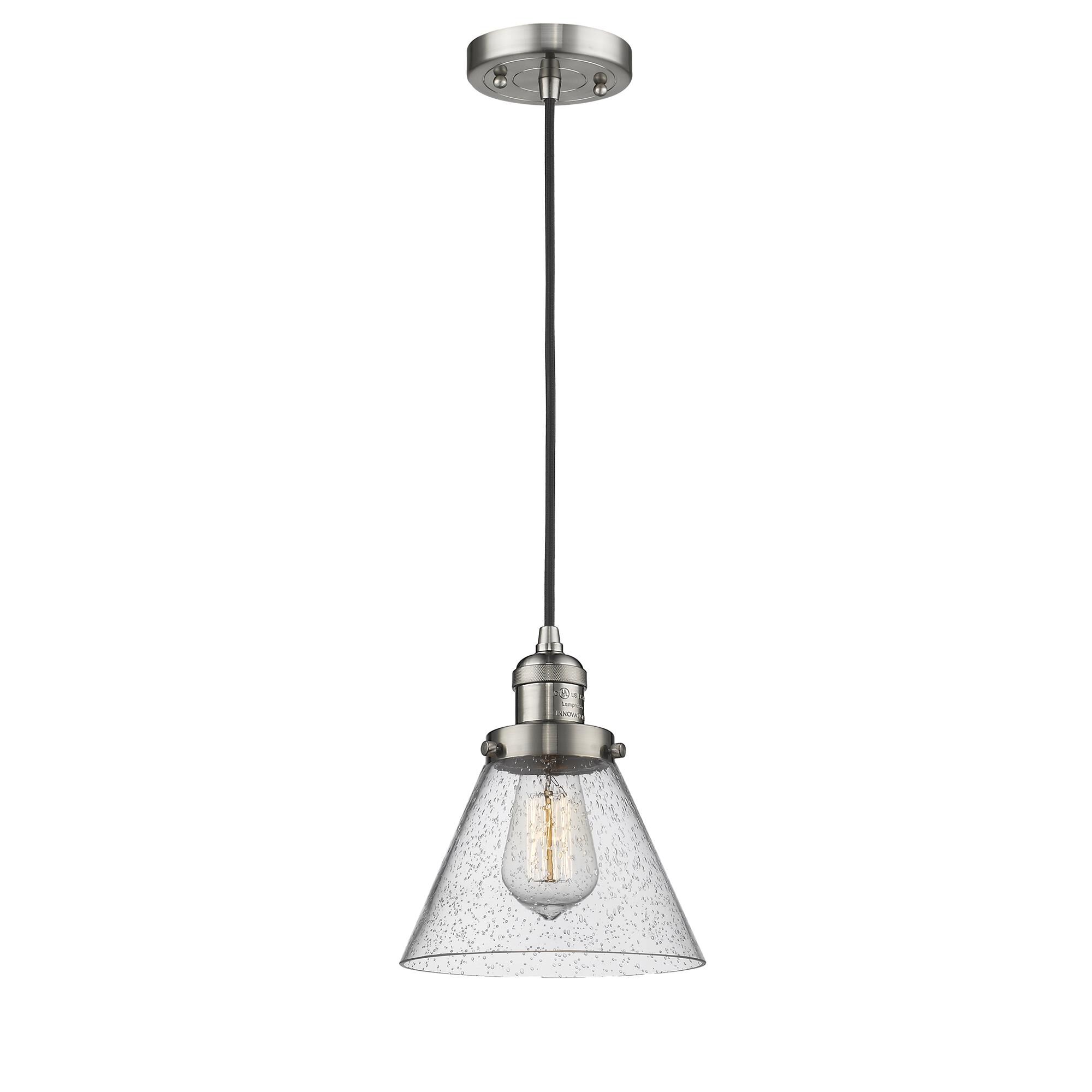 Shown in Brushed Satin Nickel finish and Seedy glass