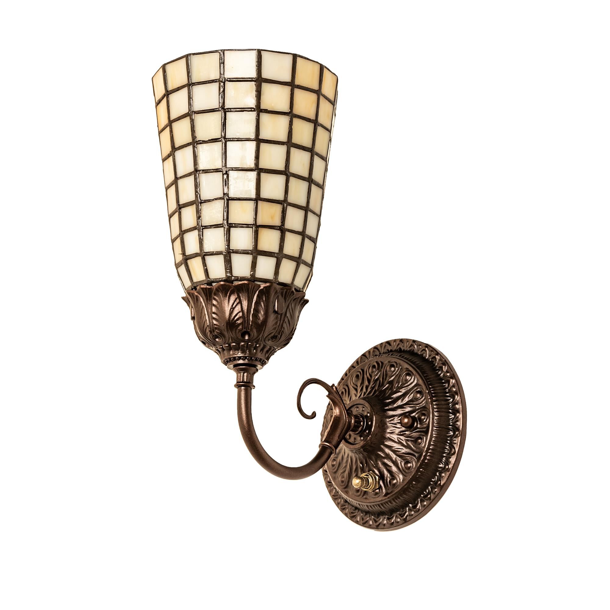 Shown in Mahogany Bronze finish and Beige glass