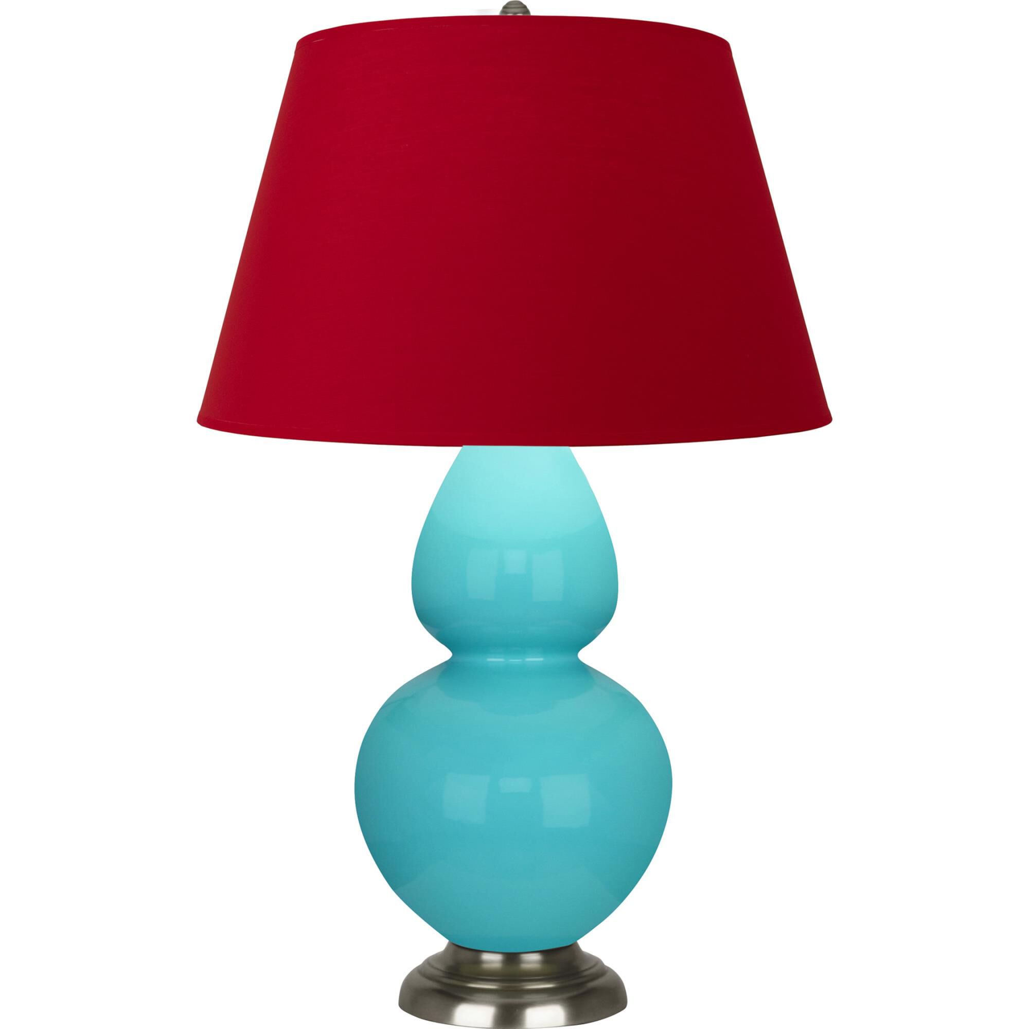 Shown in Egg Blue finish and Black and Red shade and Antique Silver accent