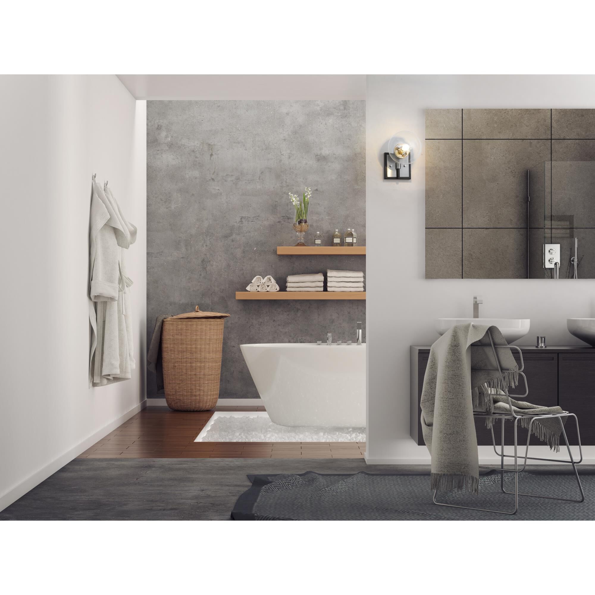 Shown in Matte Black + Brushed Nickel finish and Glass shade