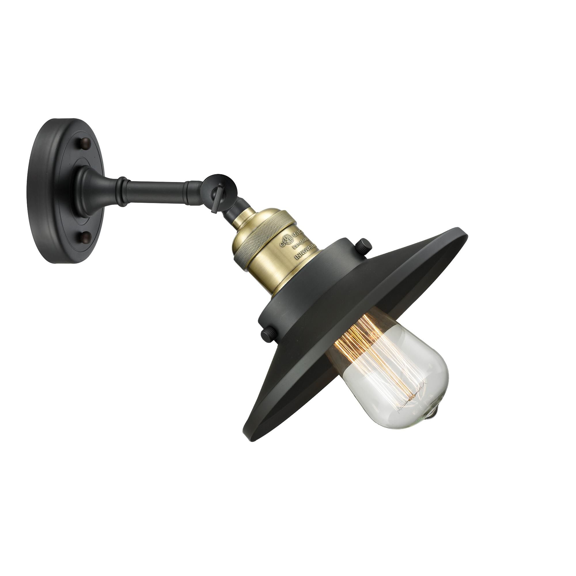 Shown in Black Antique Brass finish and Black Antique Brass glass and Matte Black shade and No Accent accent