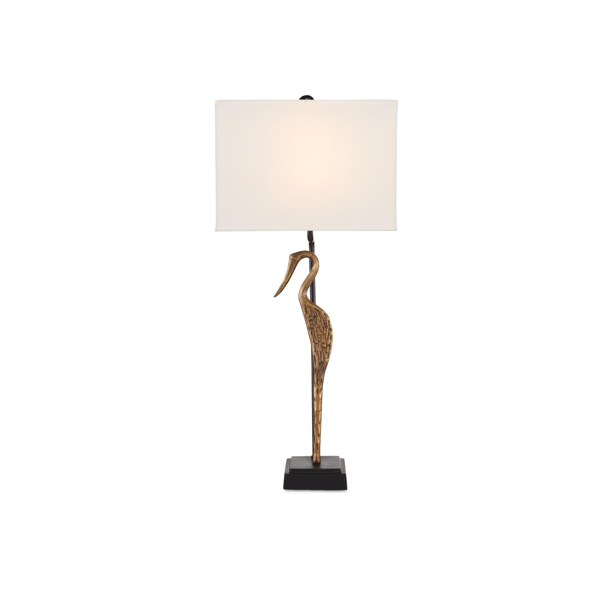 Shown in Antique Brass/Black finish and Bone Linen shade