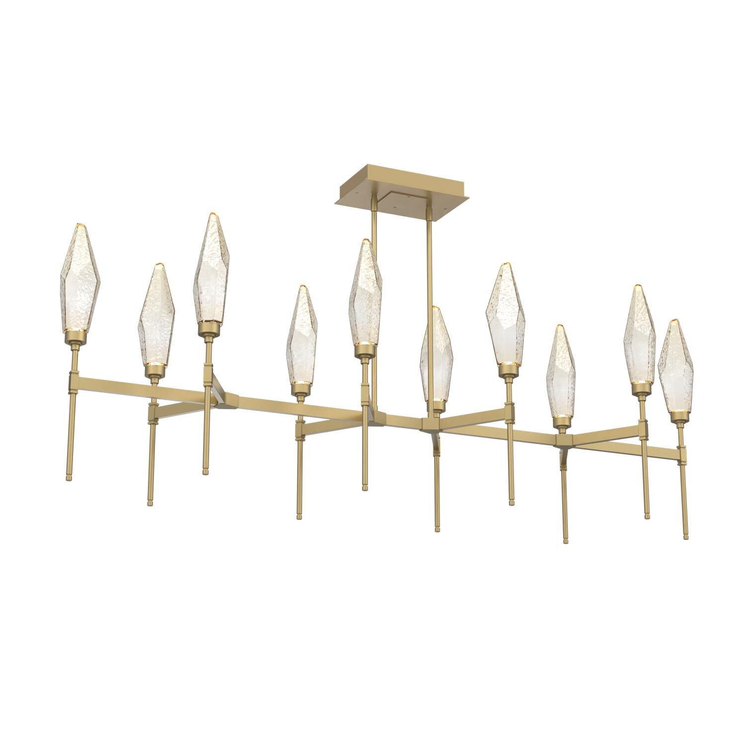 Shown in Gilded Brass finish and Chilled Amber glass