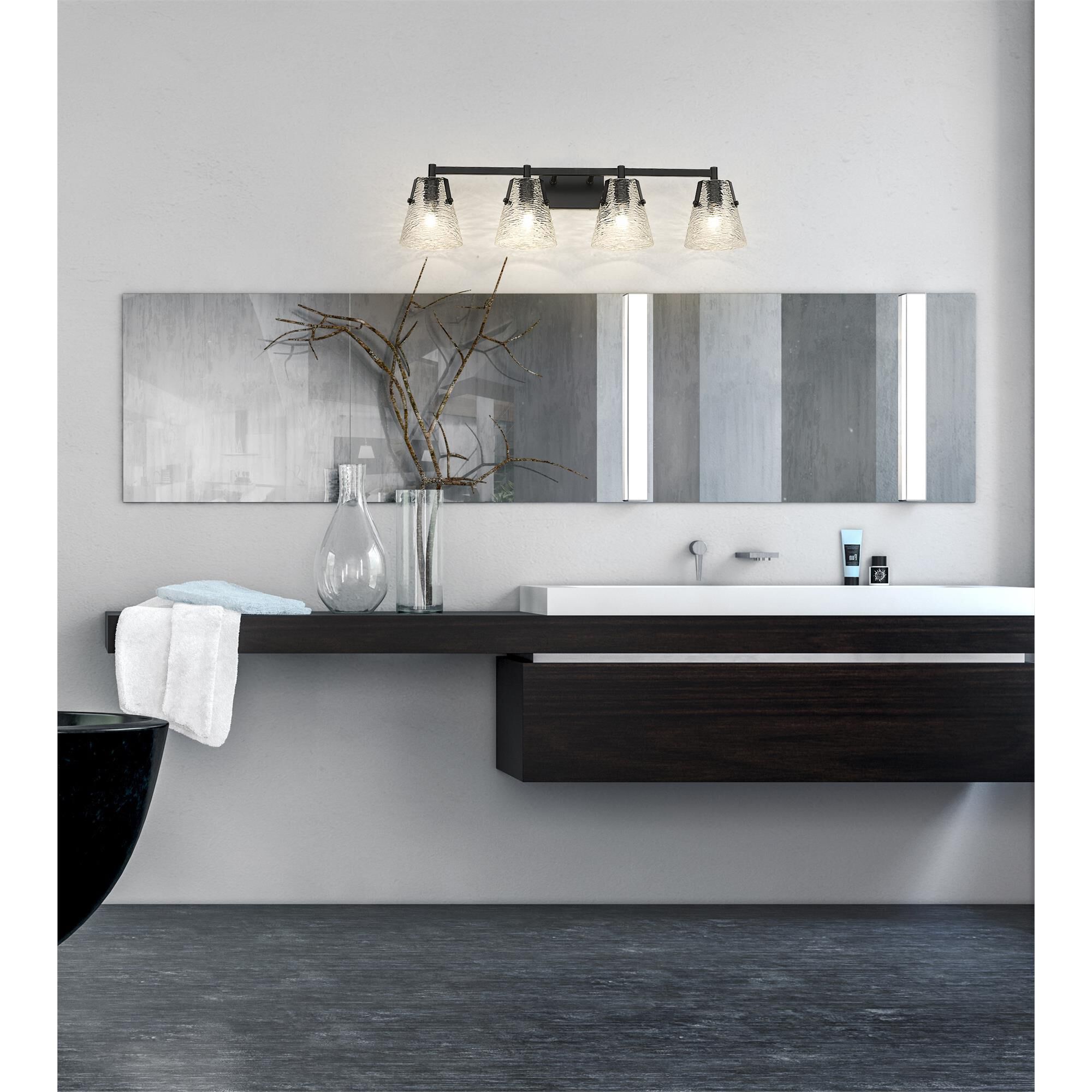 Shown in Matte Black finish and Clear Ribbed glass