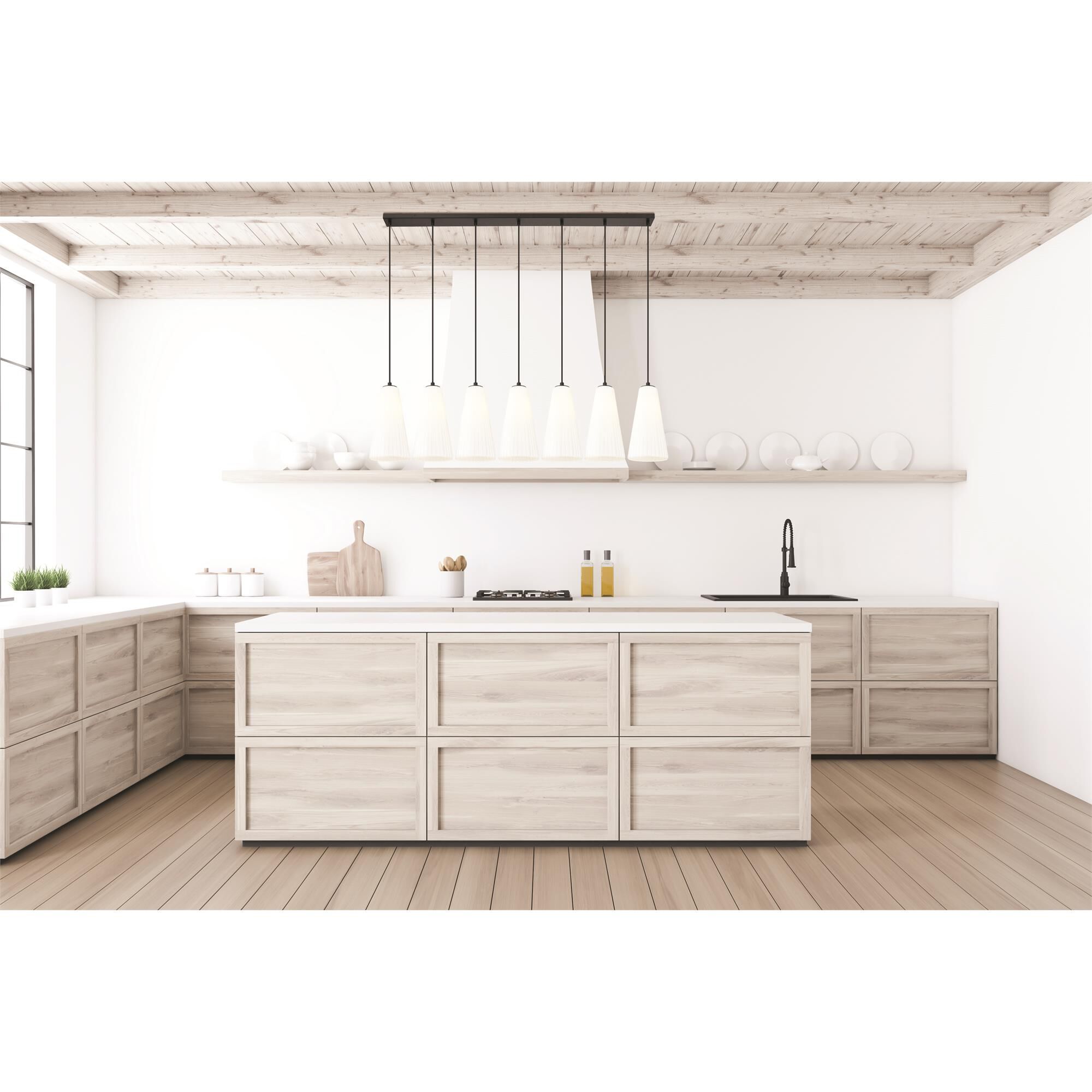 Shown in Matte Black finish and White glass and White shade