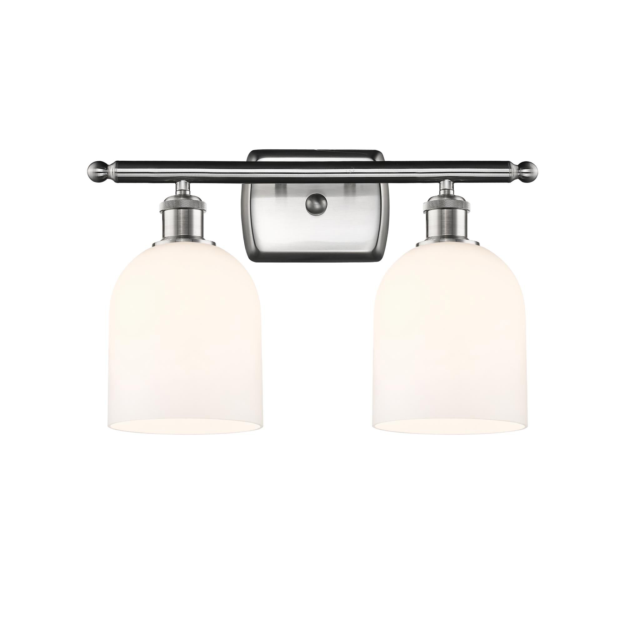 Shown in Brushed Satin Nickel finish and Glossy White glass