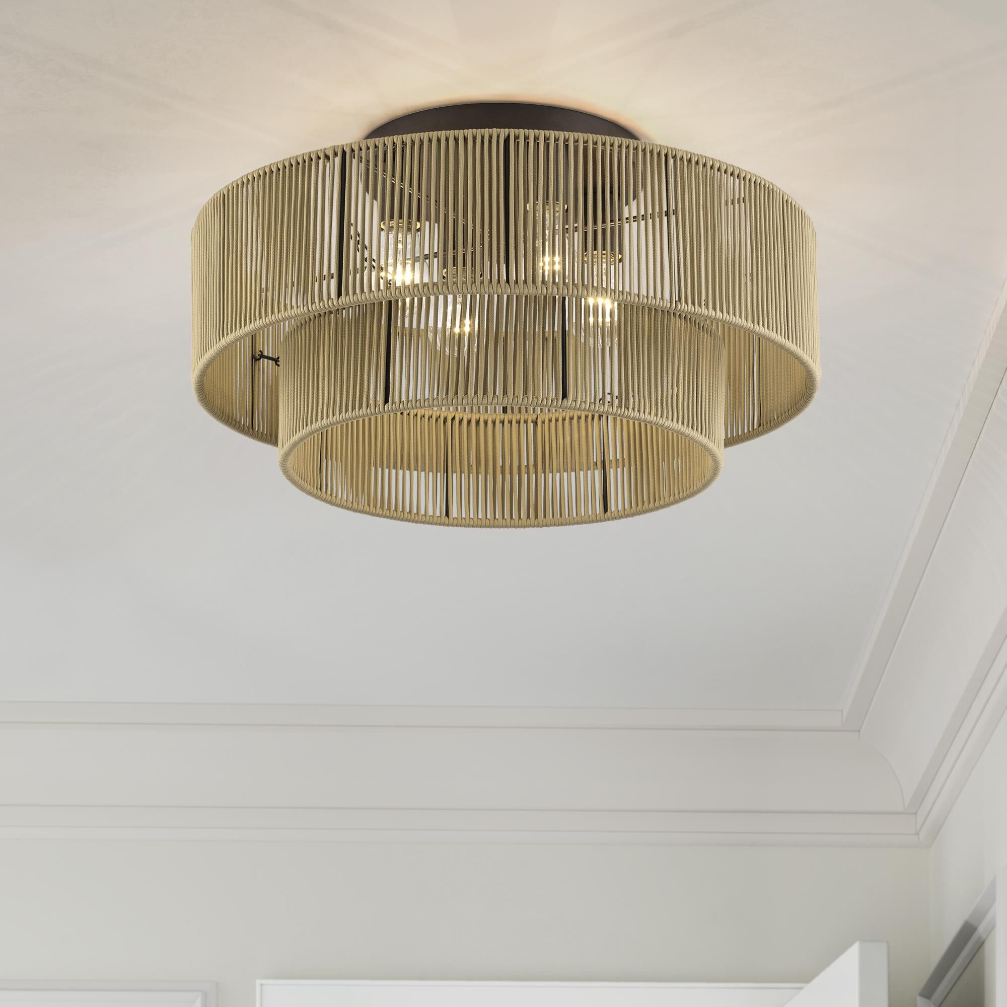 Shown in English Bronze finish and Hand-Woven Venetian Gold Color Polyester Rope shade
