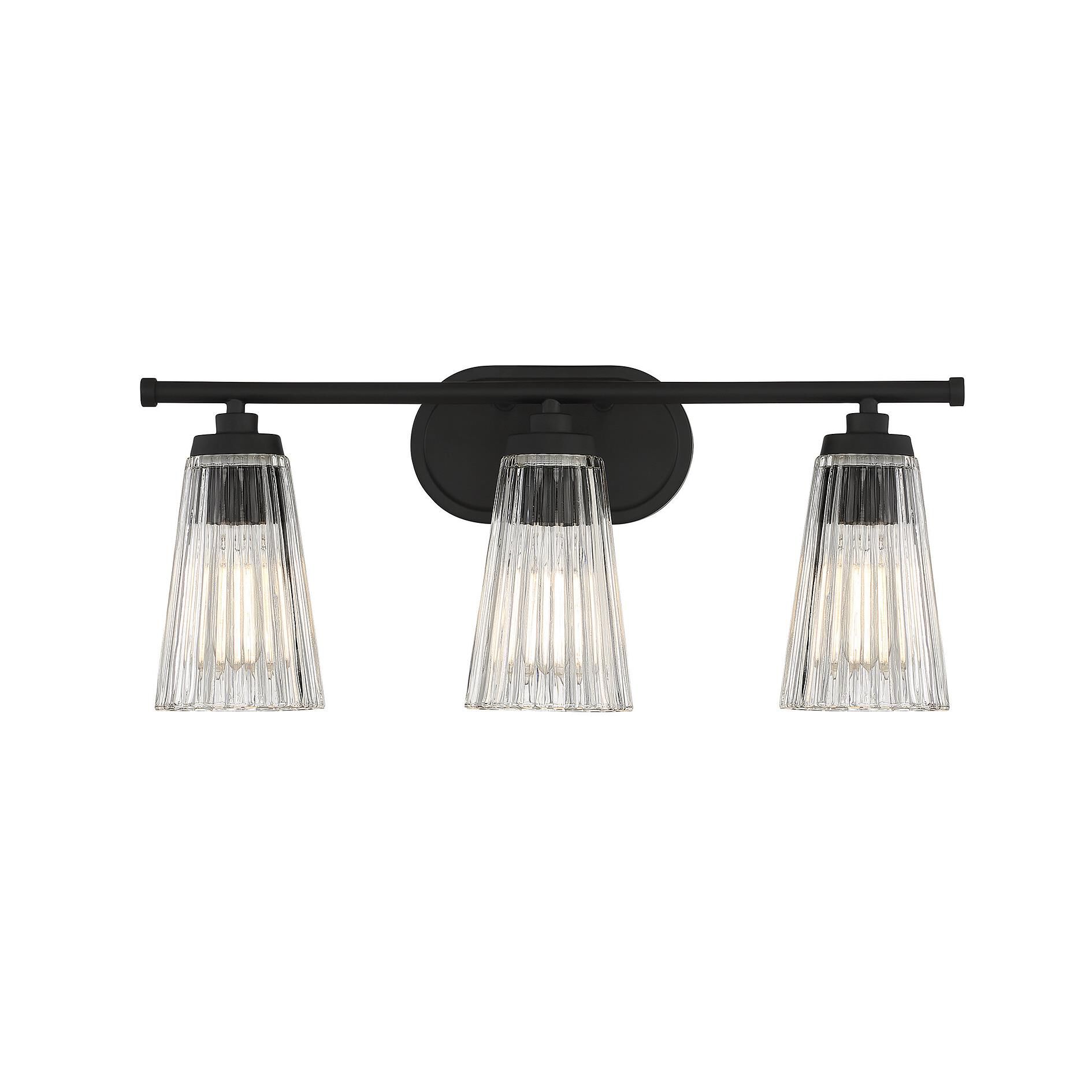 Shown in Matte Black finish and Clear Ribbed glass and Glass shade