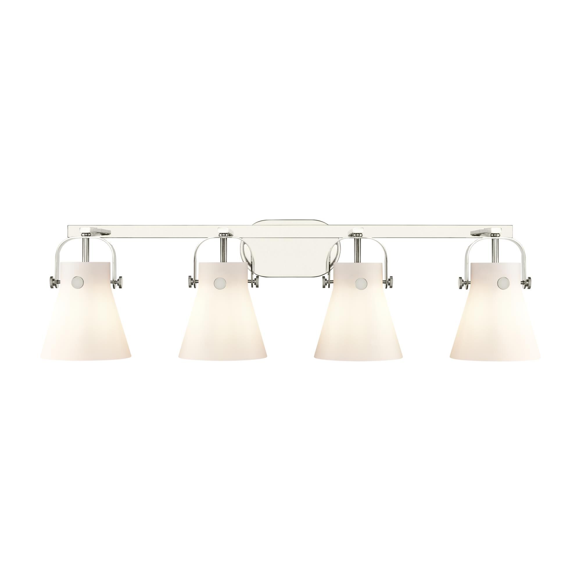 Shown in Polished Nickel finish and Matte White glass and Matte White Glass shade