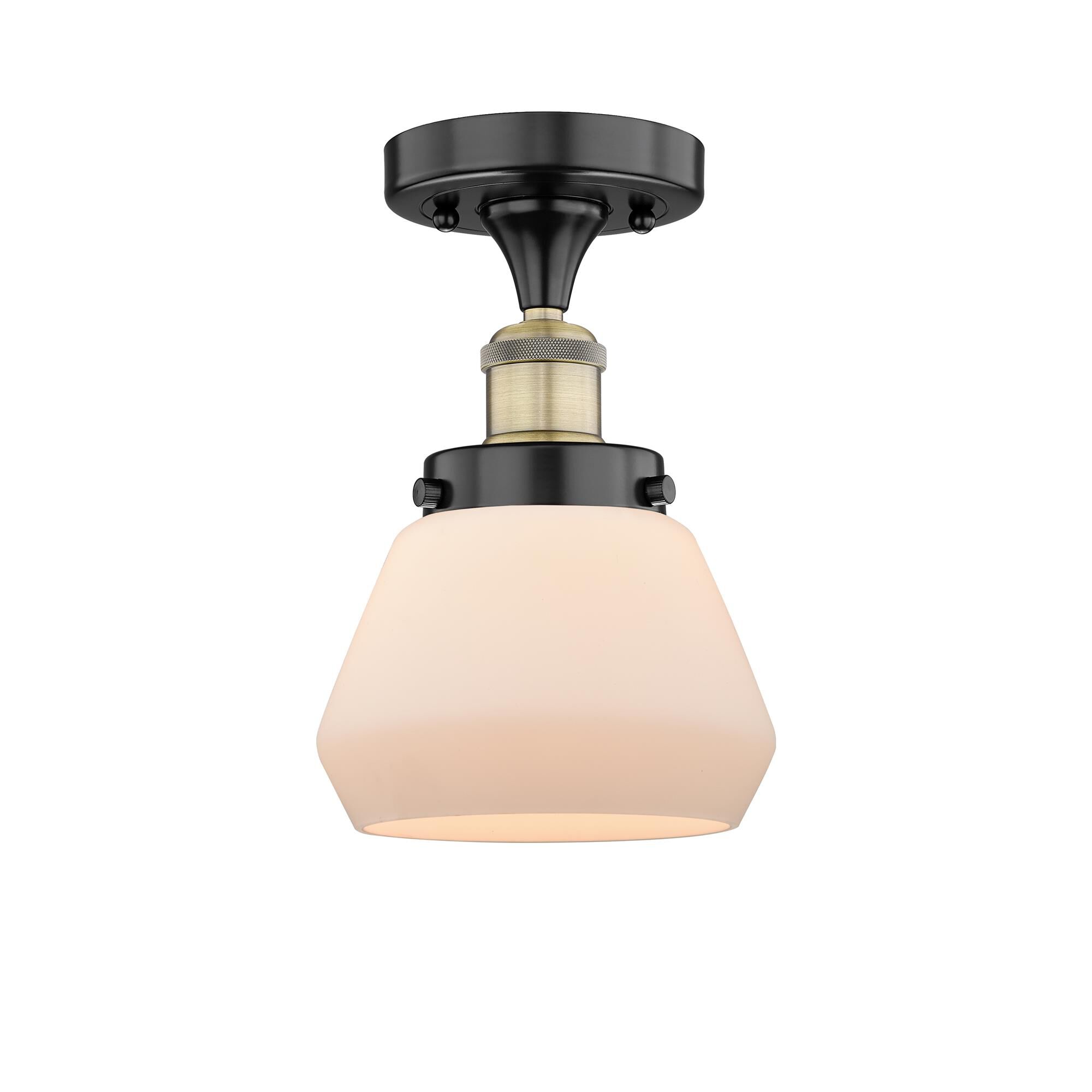 Shown in Black Antique Brass finish and Matte White glass