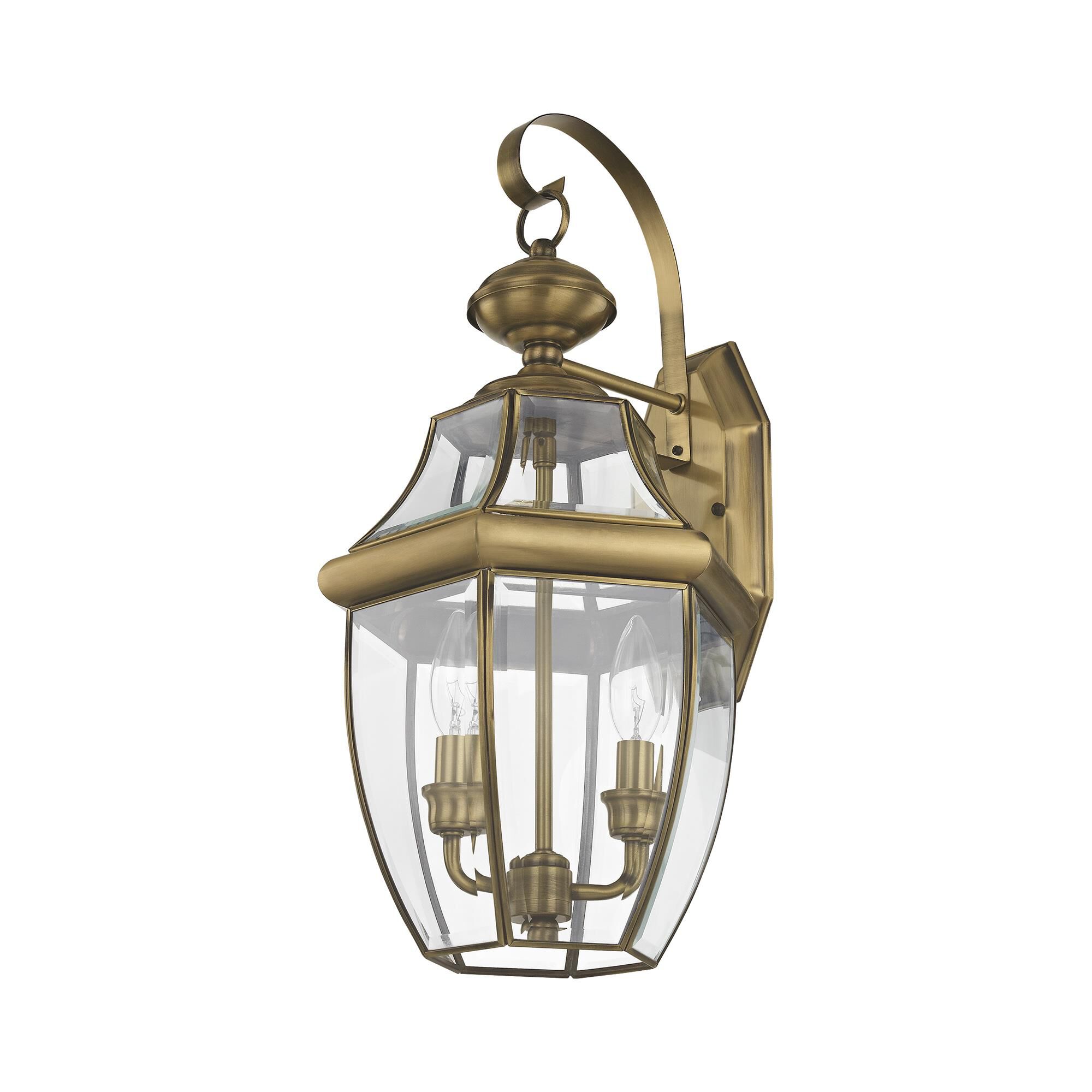 Shown in Antique Brass finish and Clear Beveled glass