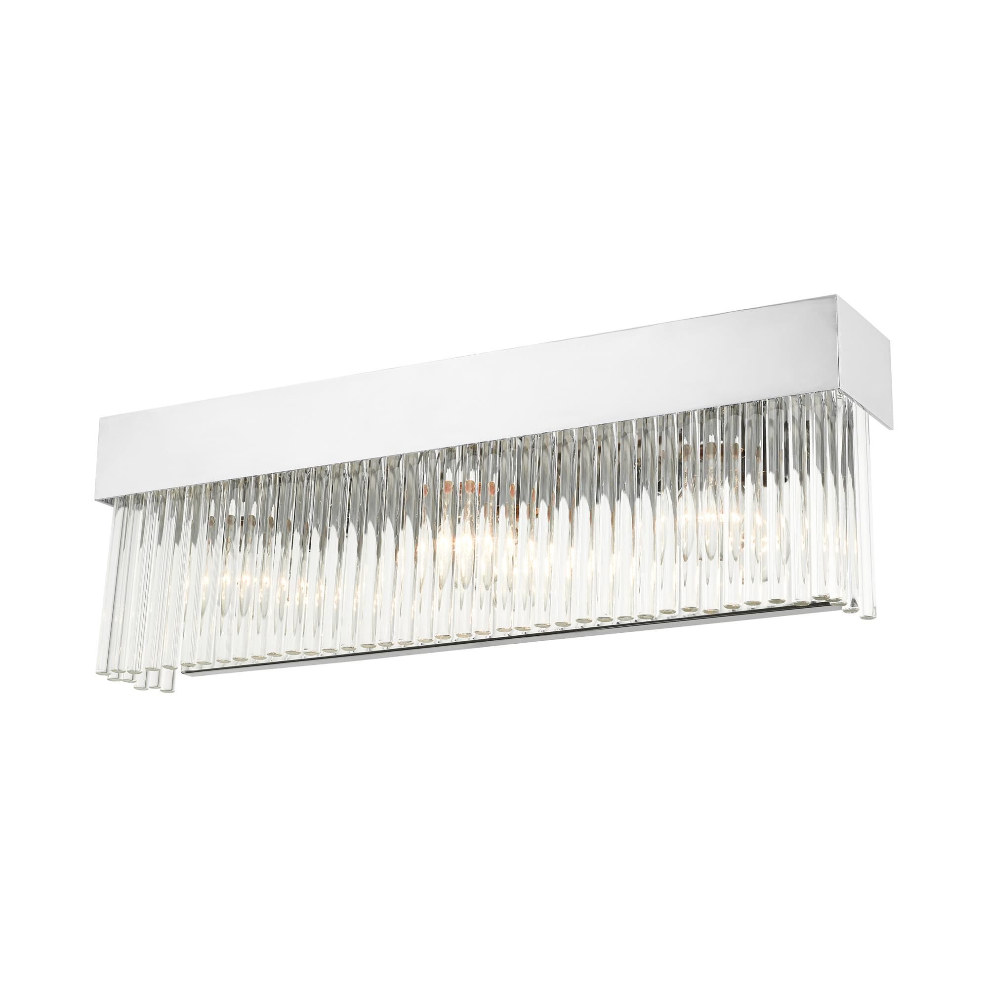 Shown in Polished Chrome finish and Polished Chrome Drum Shade With Clear Crystal Rods glass and Polished Chrome Drum  With Clear Crystal Rods shade