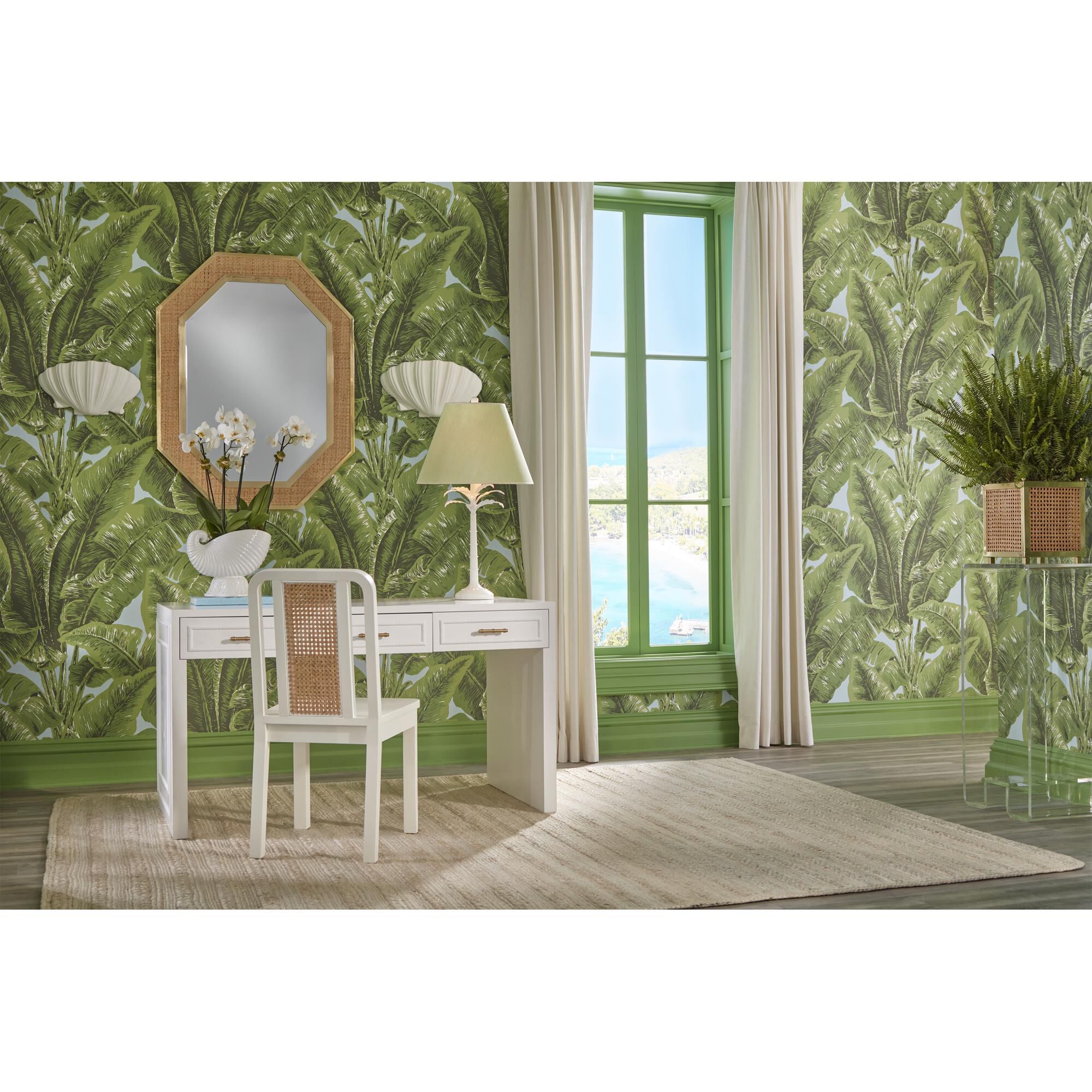 Shown in White finish and White Linen shade