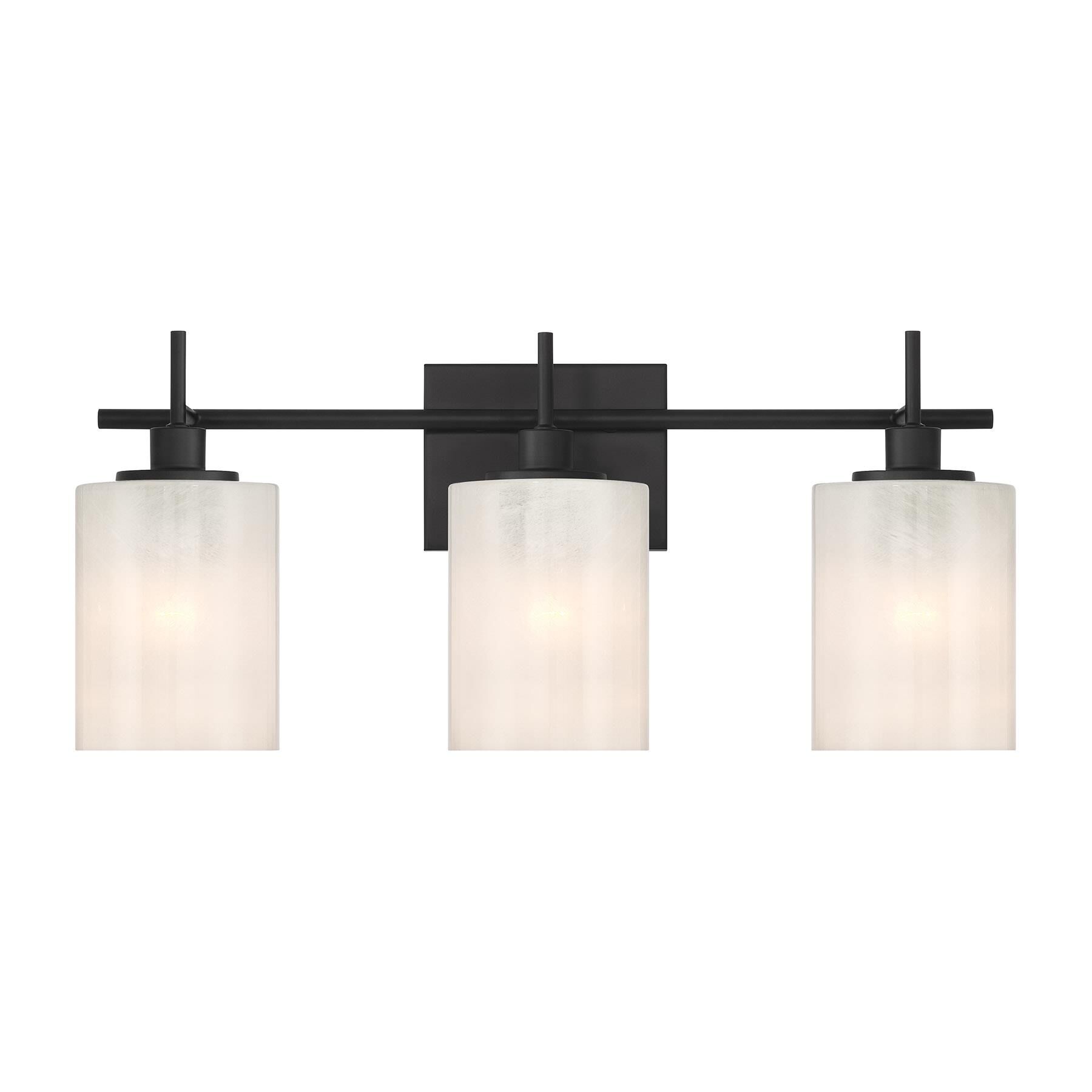 Shown in Matte Black finish and White Strie glass and Glass shade