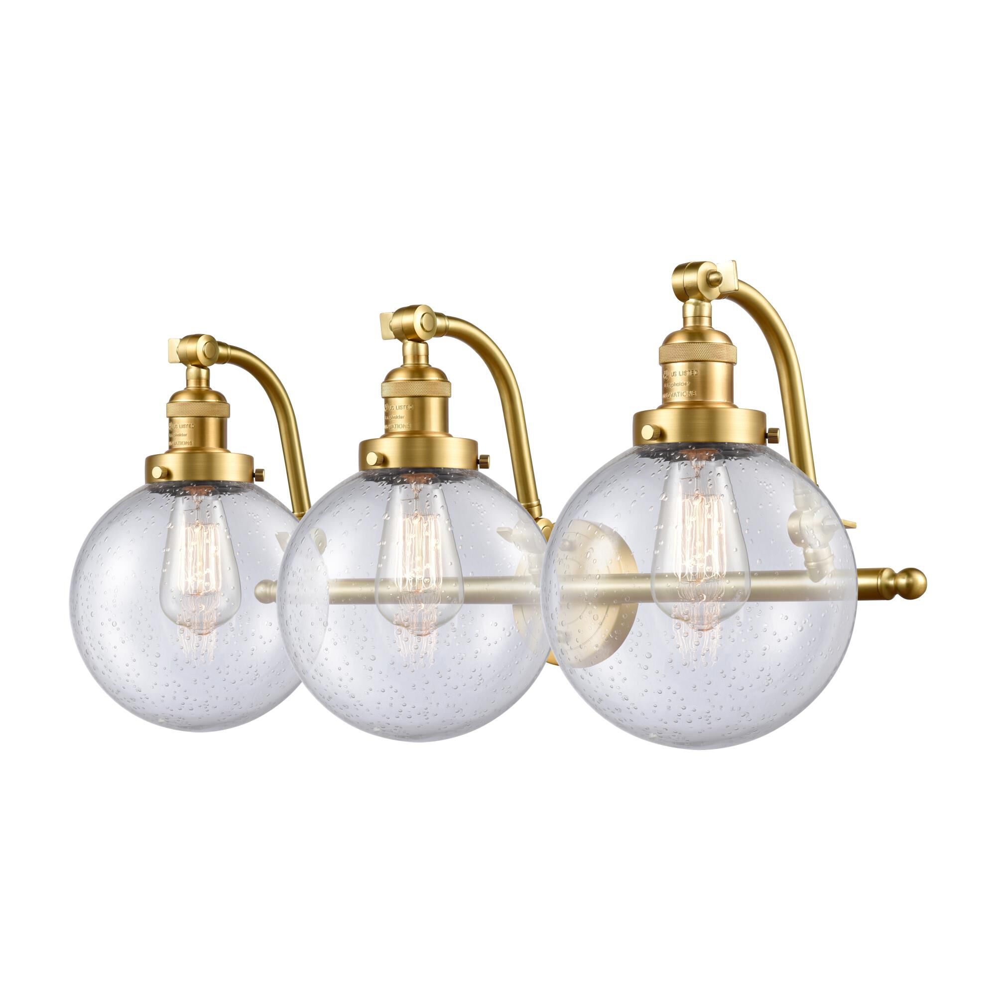 Shown in Satin Gold finish and Seedy Beacon glass
