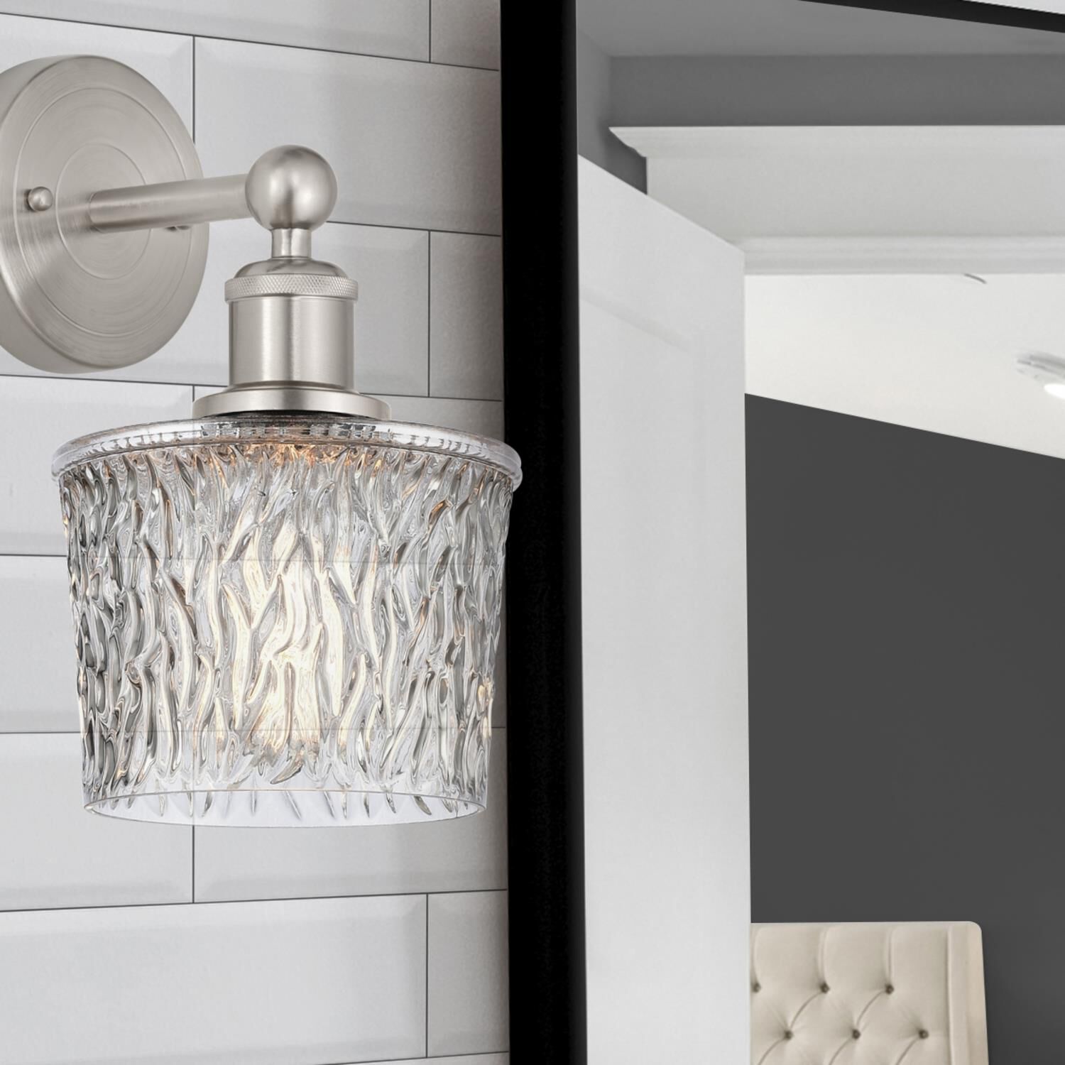 Shown in Brushed Satin Nickel  finish and Clear glass